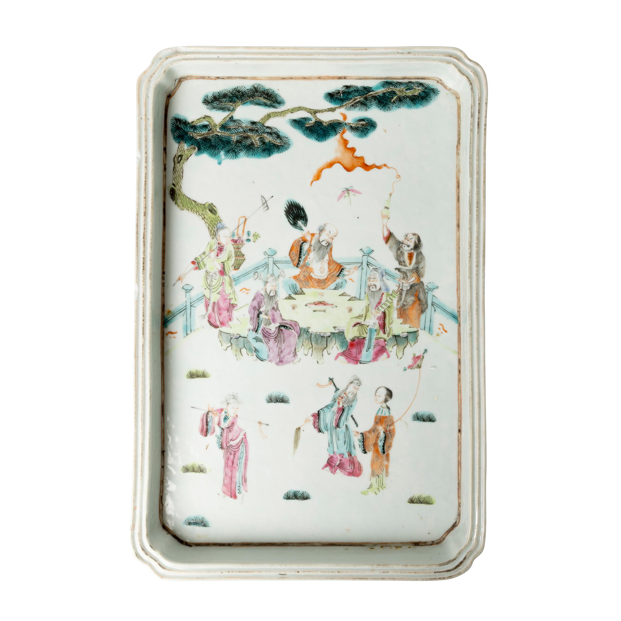 CHINESE FAMILLE ROSE 'EIGHT IMMORTALS' RECTANGULAR TRAY