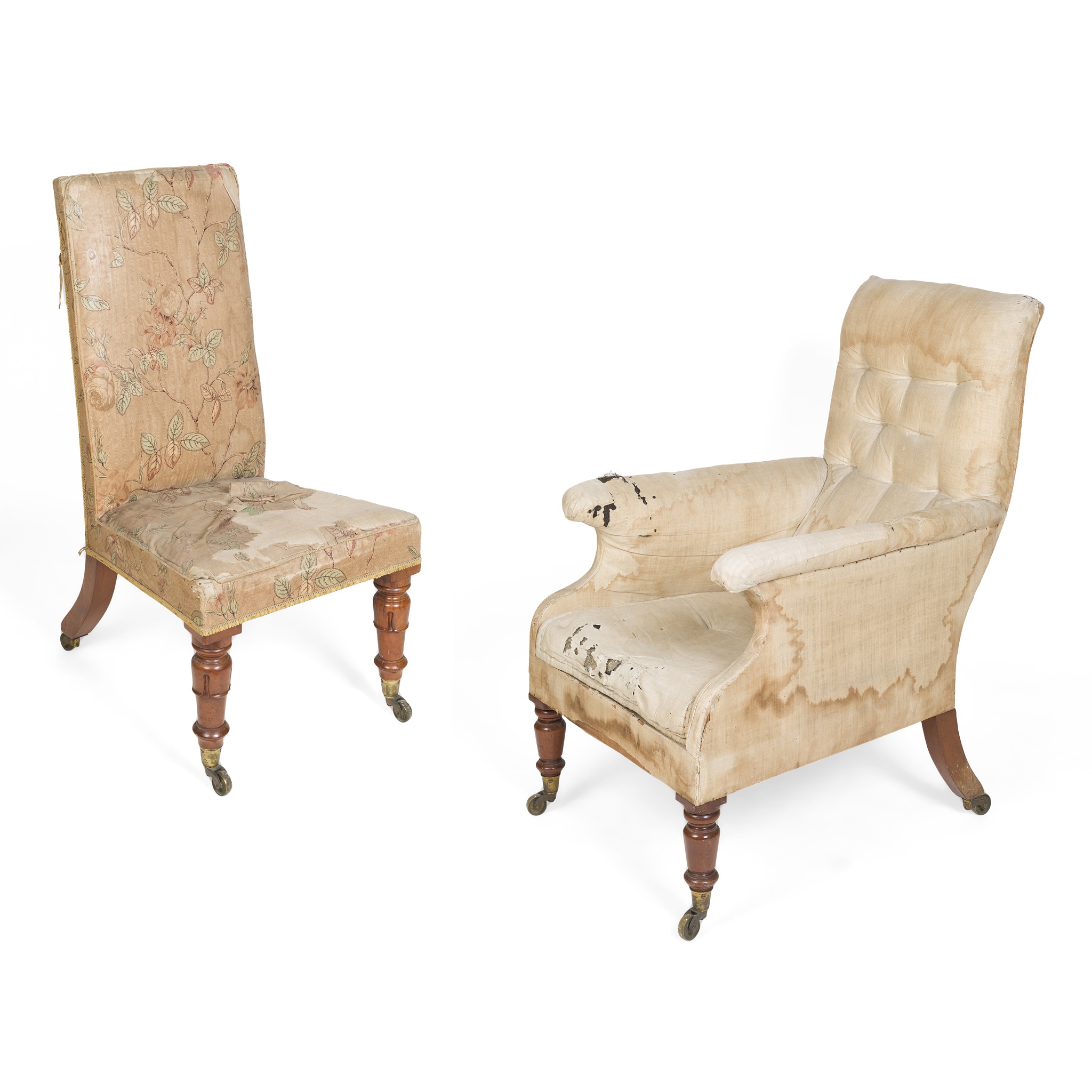 TWO EARLY VICTORIAN MAHOGANY UPHOLSTERED CHAIRS