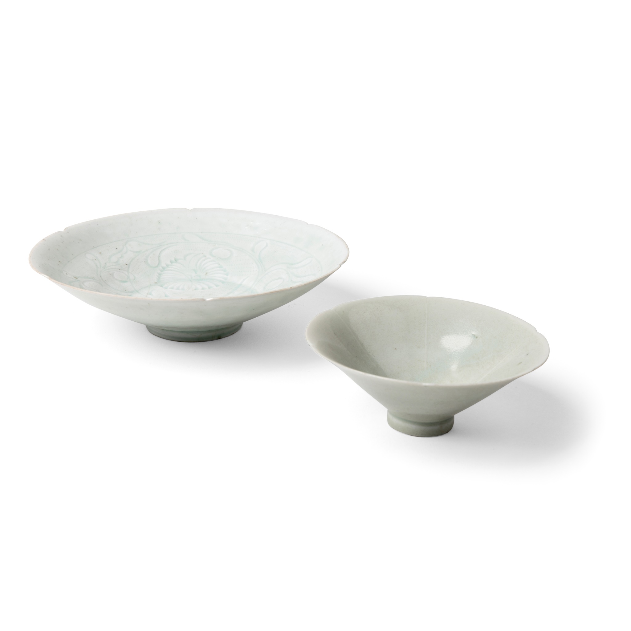 TWO QINGBAI LOBED BOWLS