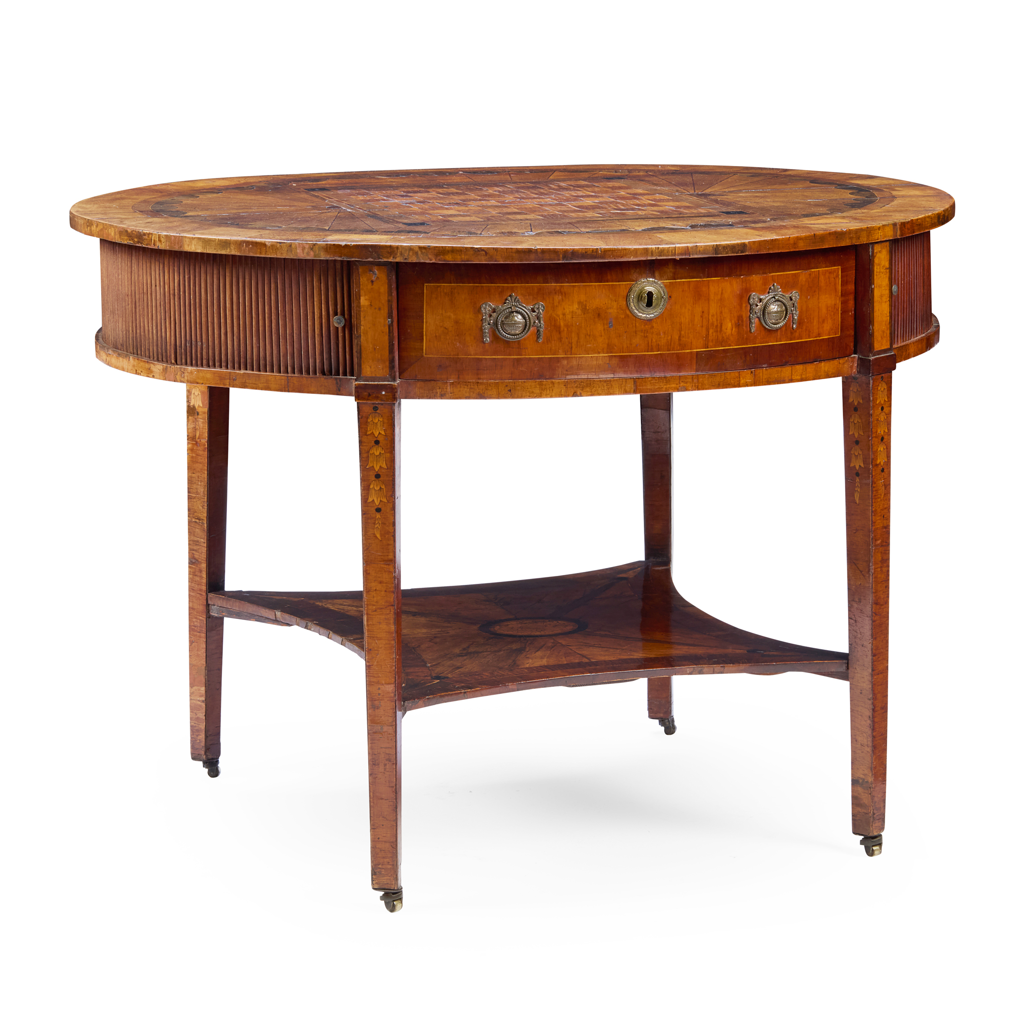 DUTCH WALNUT AND FRUITWOOD MARQUETRY OVAL GAMES TABLE
