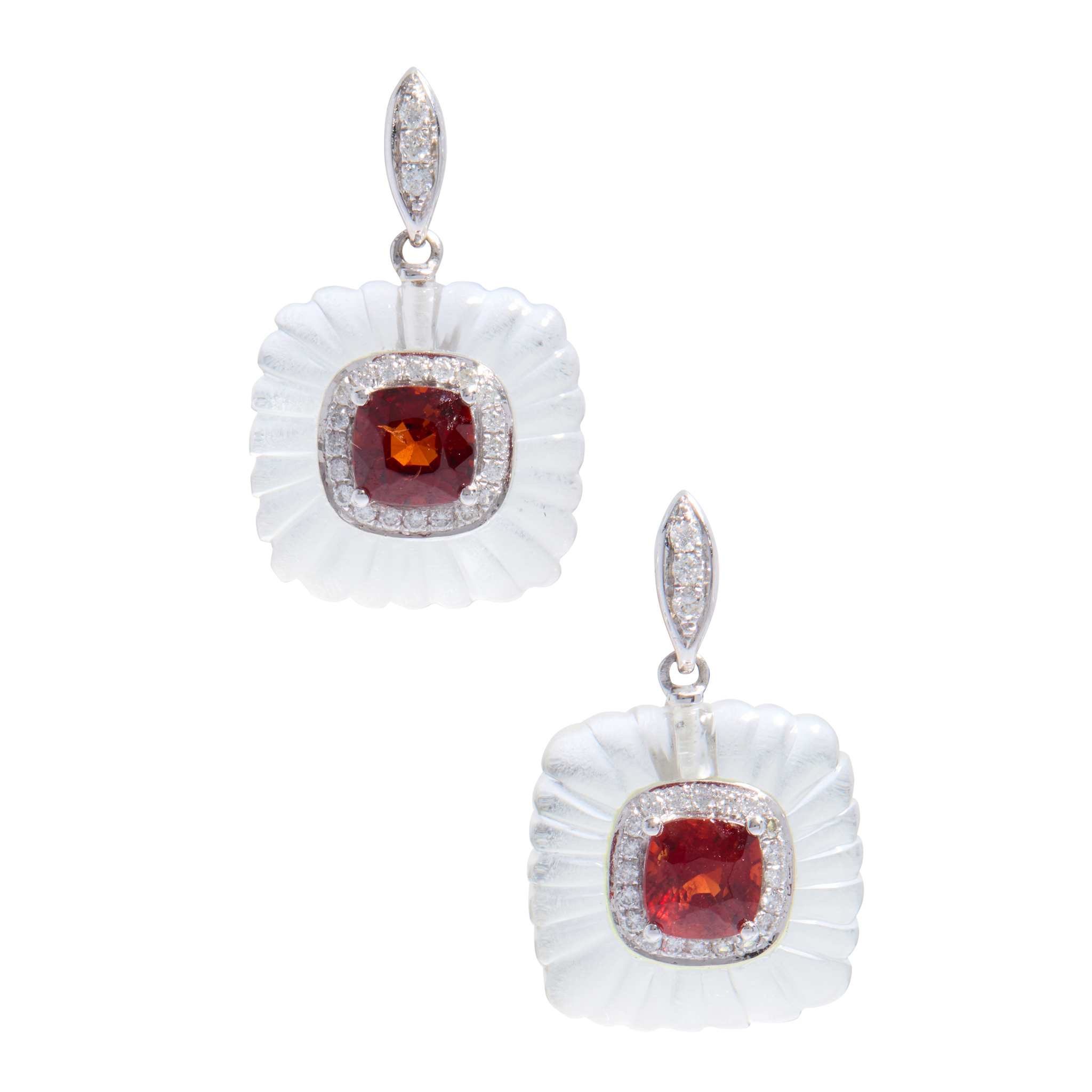 A pair of spinel, diamond and rock crystal earrings