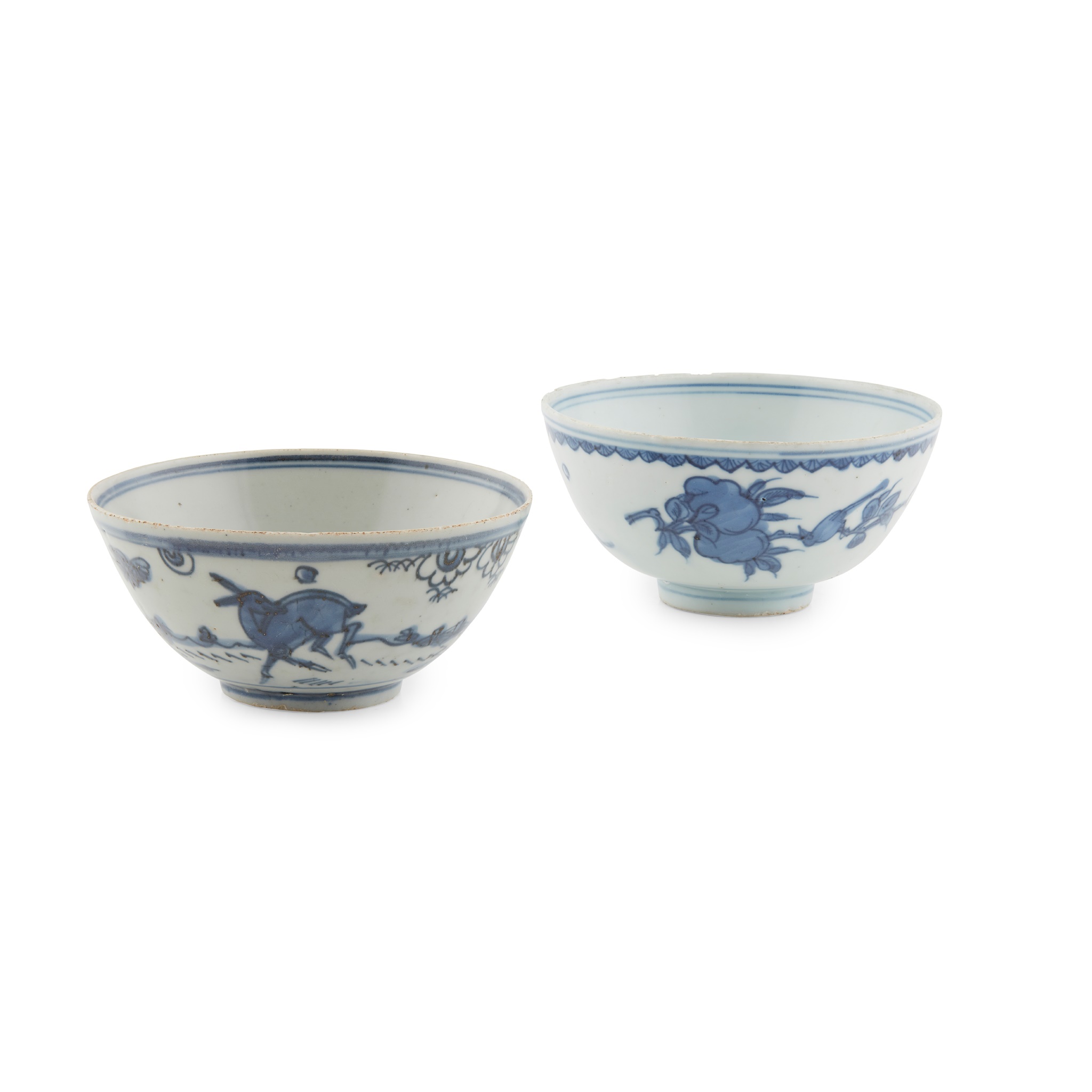 TWO BLUE AND WHITE BOWLS