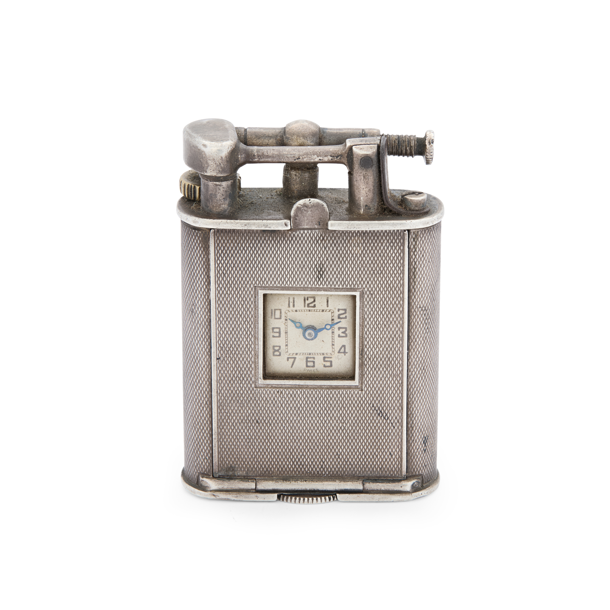 Speck Watch, Germany. An unusual silver lighter with enclosed watch