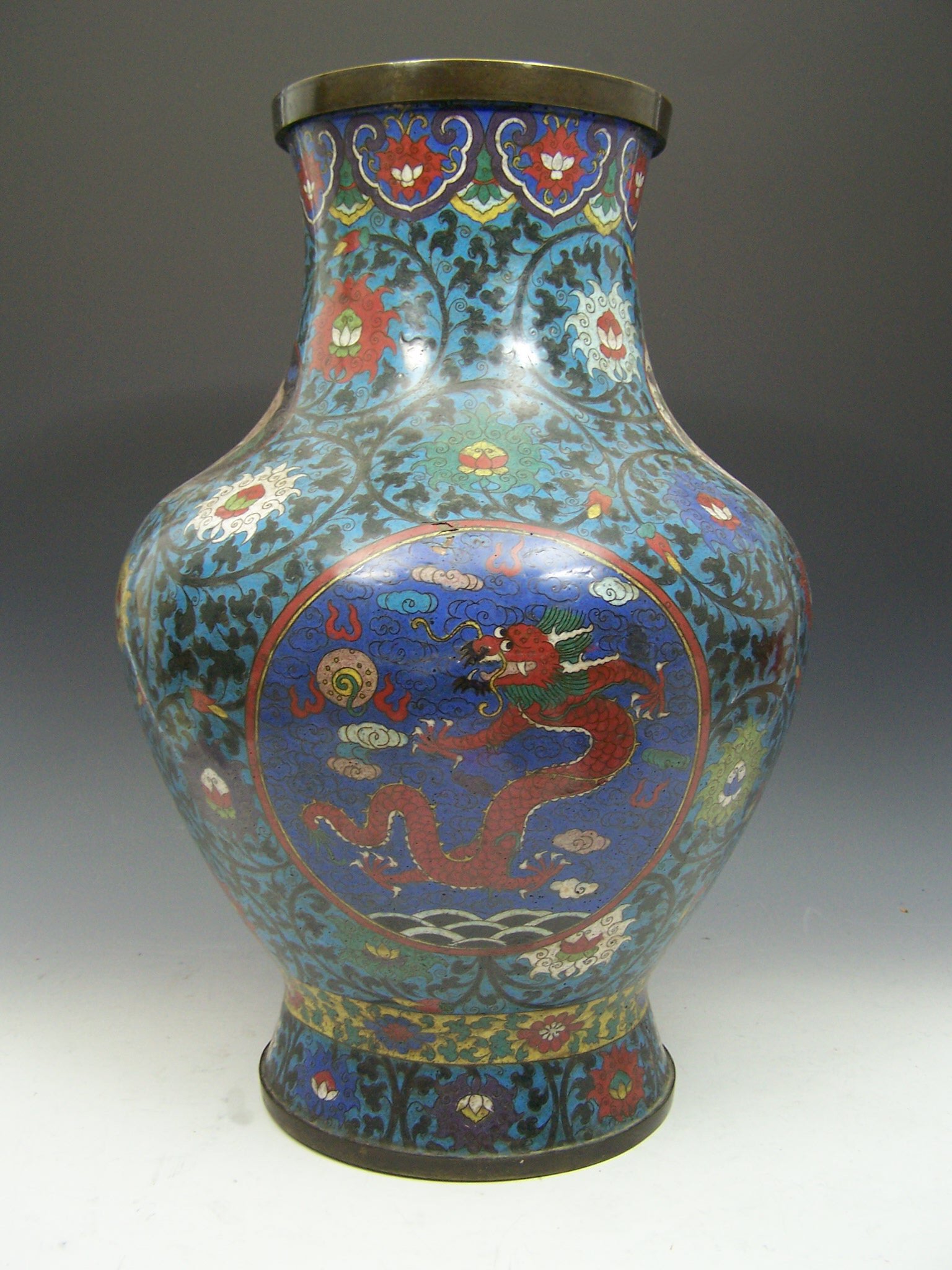 A large Chinese 17th century cloisonne baluster vase