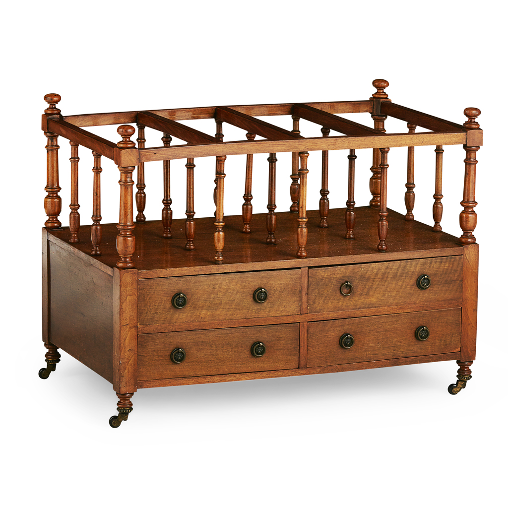 LARGE VICTORIAN MAHOGANY AND WALNUT CANTERBURY