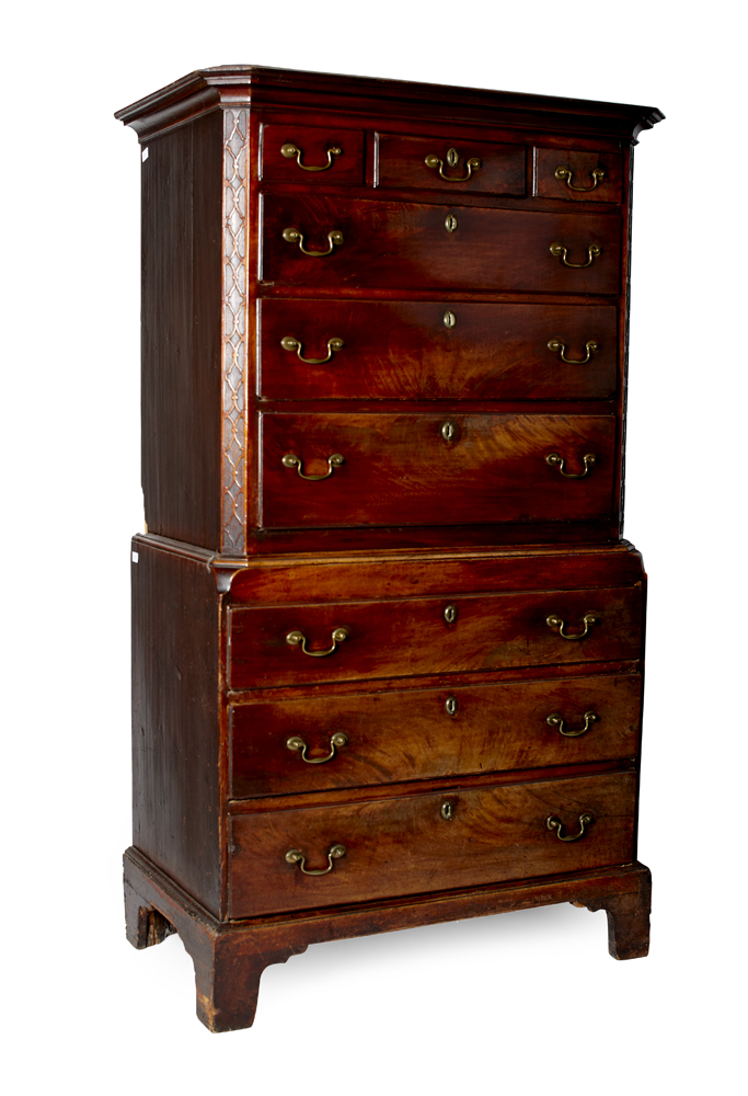 GEORGE III MAHOGANY CHEST ON CHEST