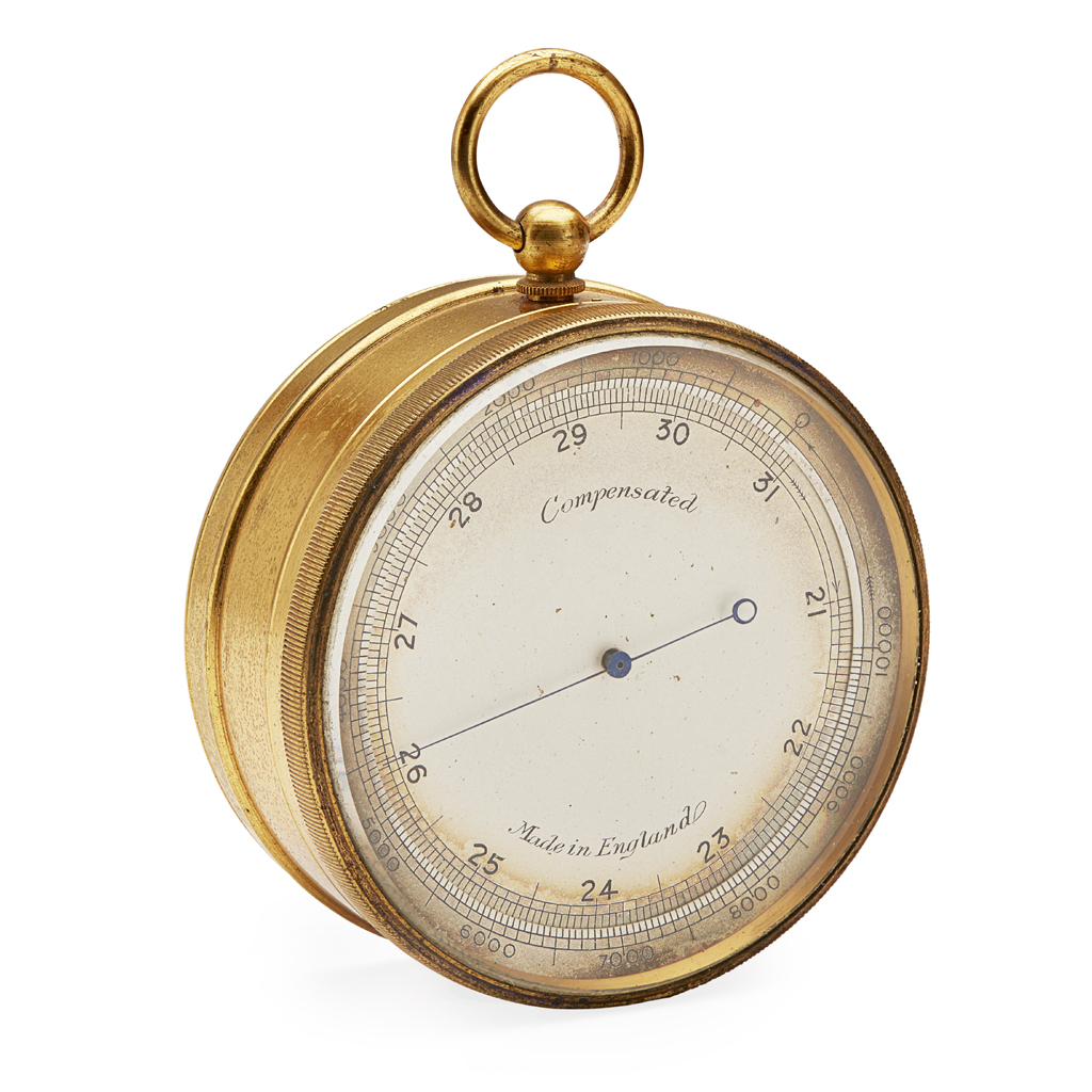 CASED BRASS POCKET BAROMETER-THERMOMETER-COMPASS