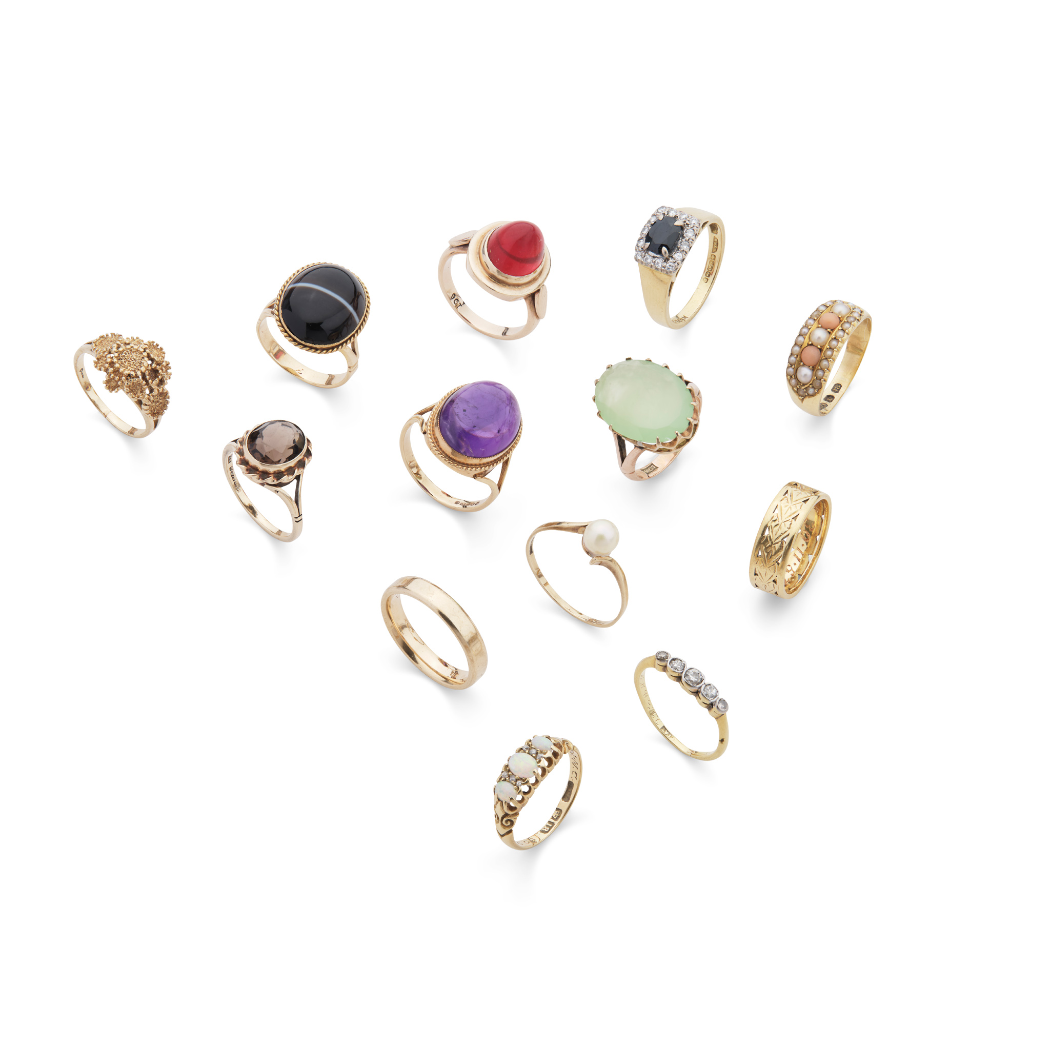A collection of gem-set rings