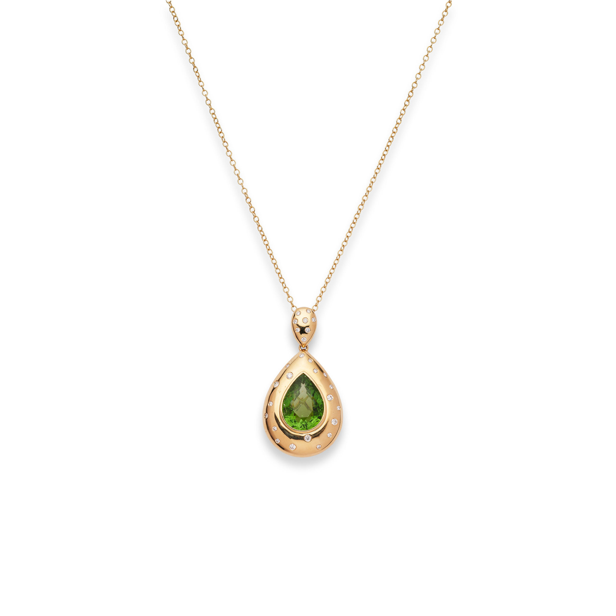 A green tourmaline and diamond pendant necklace
