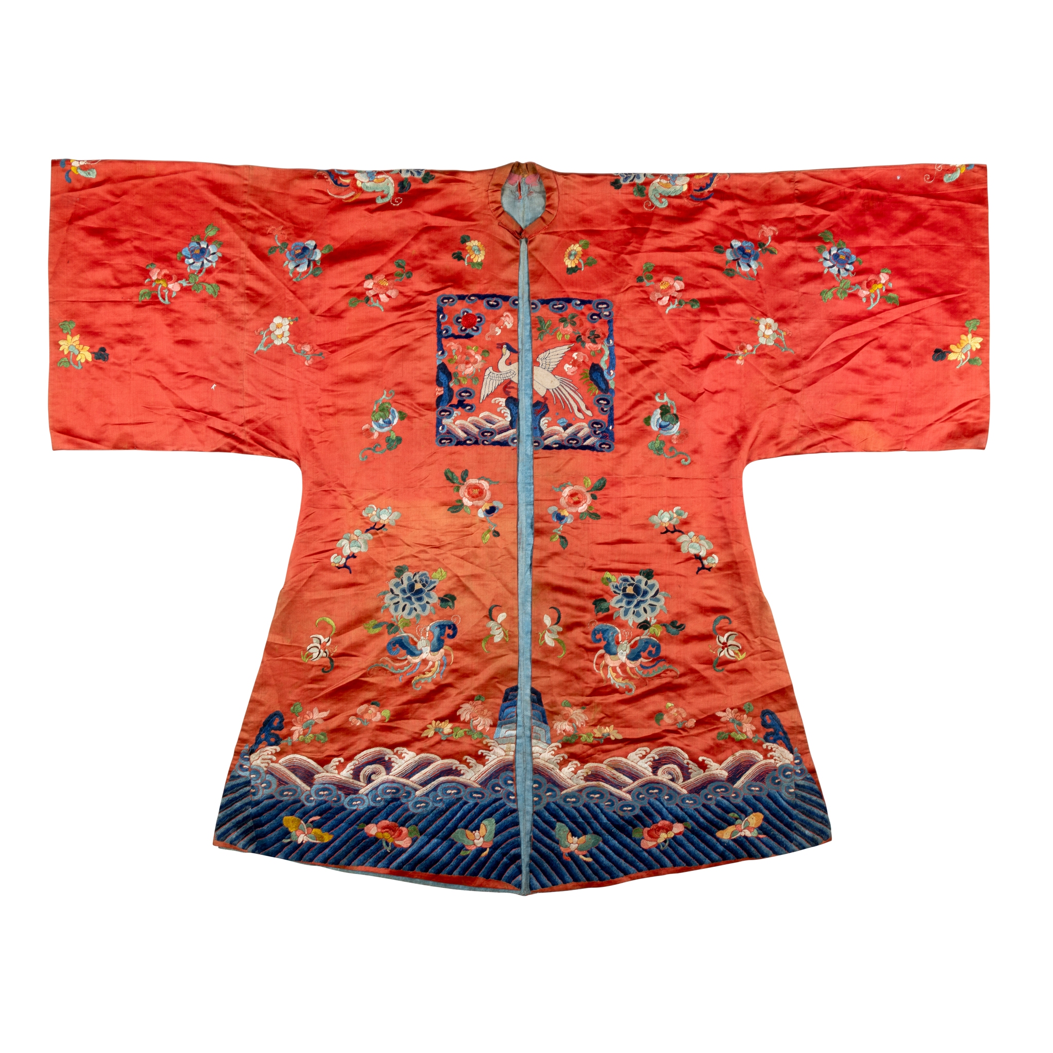 CHINESE RED-GROUND SILK EMBROIDERED LADY'S IMFORMAL JACKET