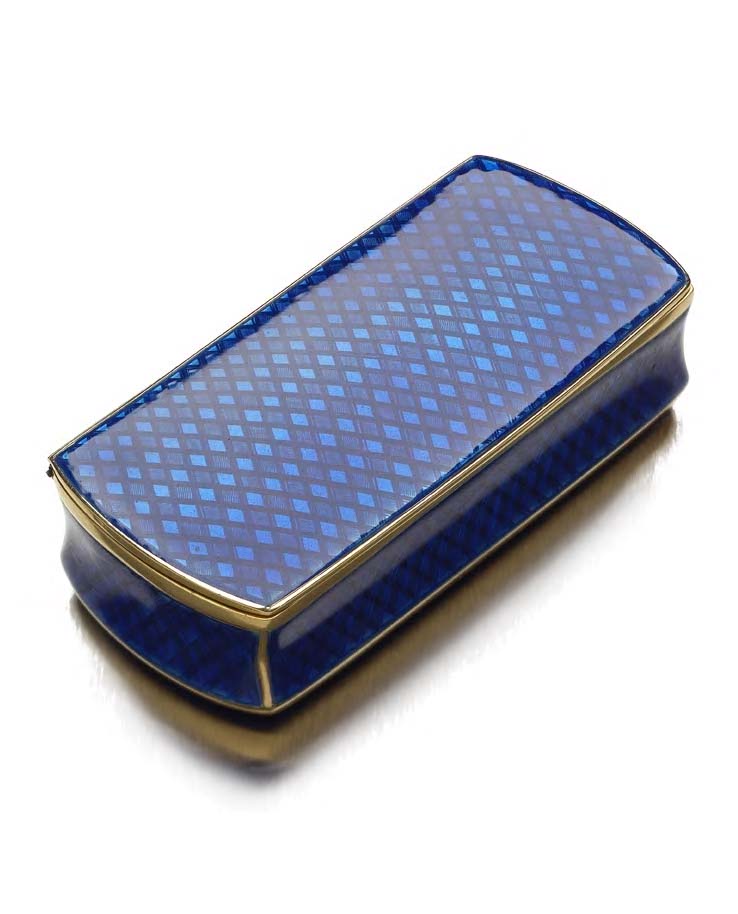 A deep blue enamel decorated gold box,