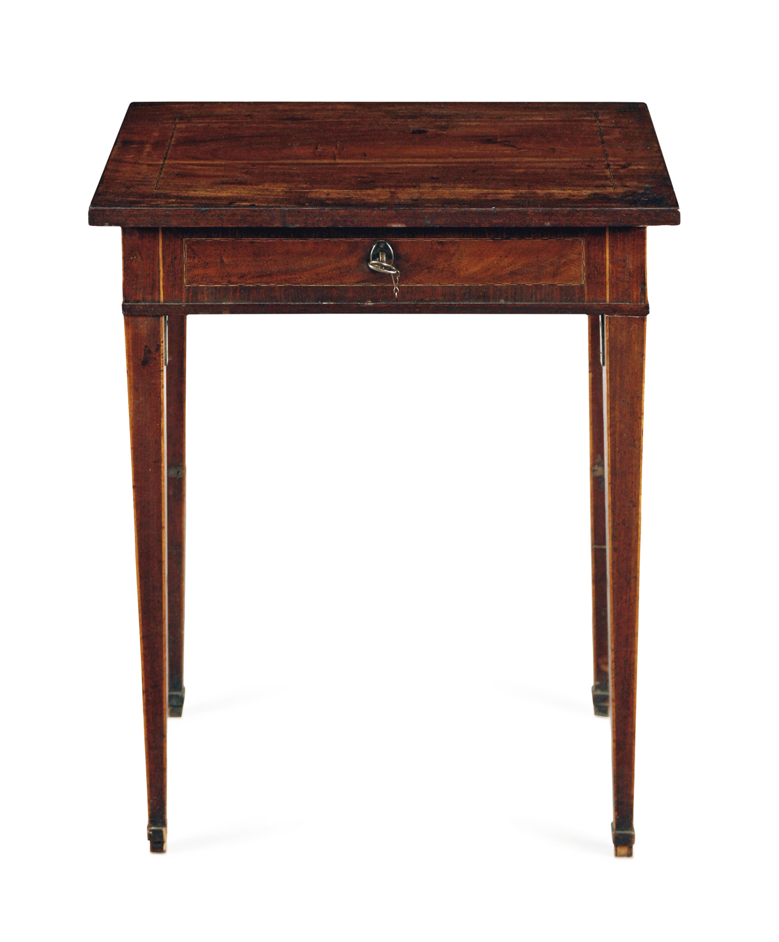 GEORGIAN III MAHOGANY EBONY AND BOX WOOD STRUNG WORK TABLE