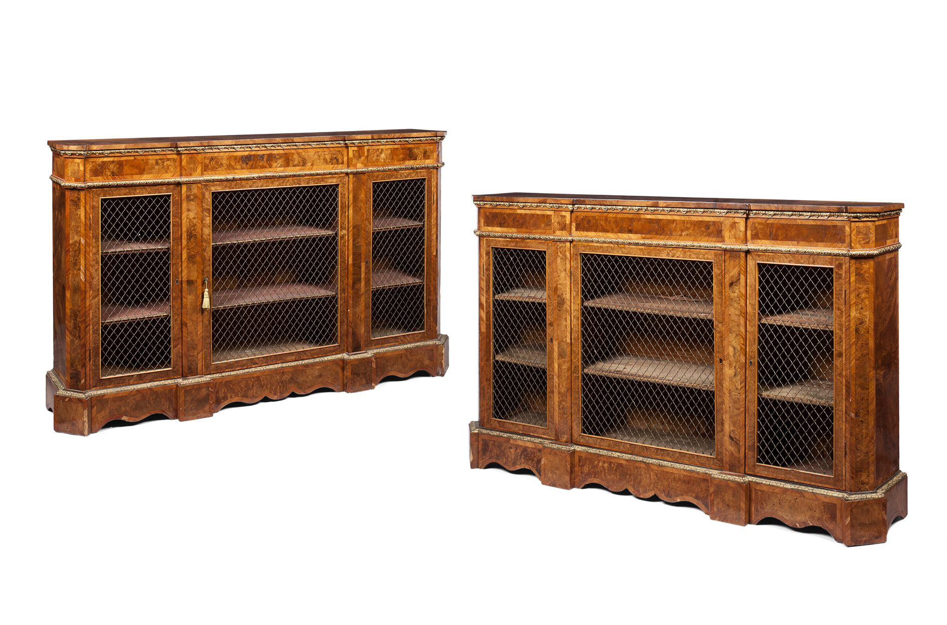 PAIR OF LOUIS XVI STYLE KINGWOOD, WALNUT AND BURR WOOD SIDE CABINETS