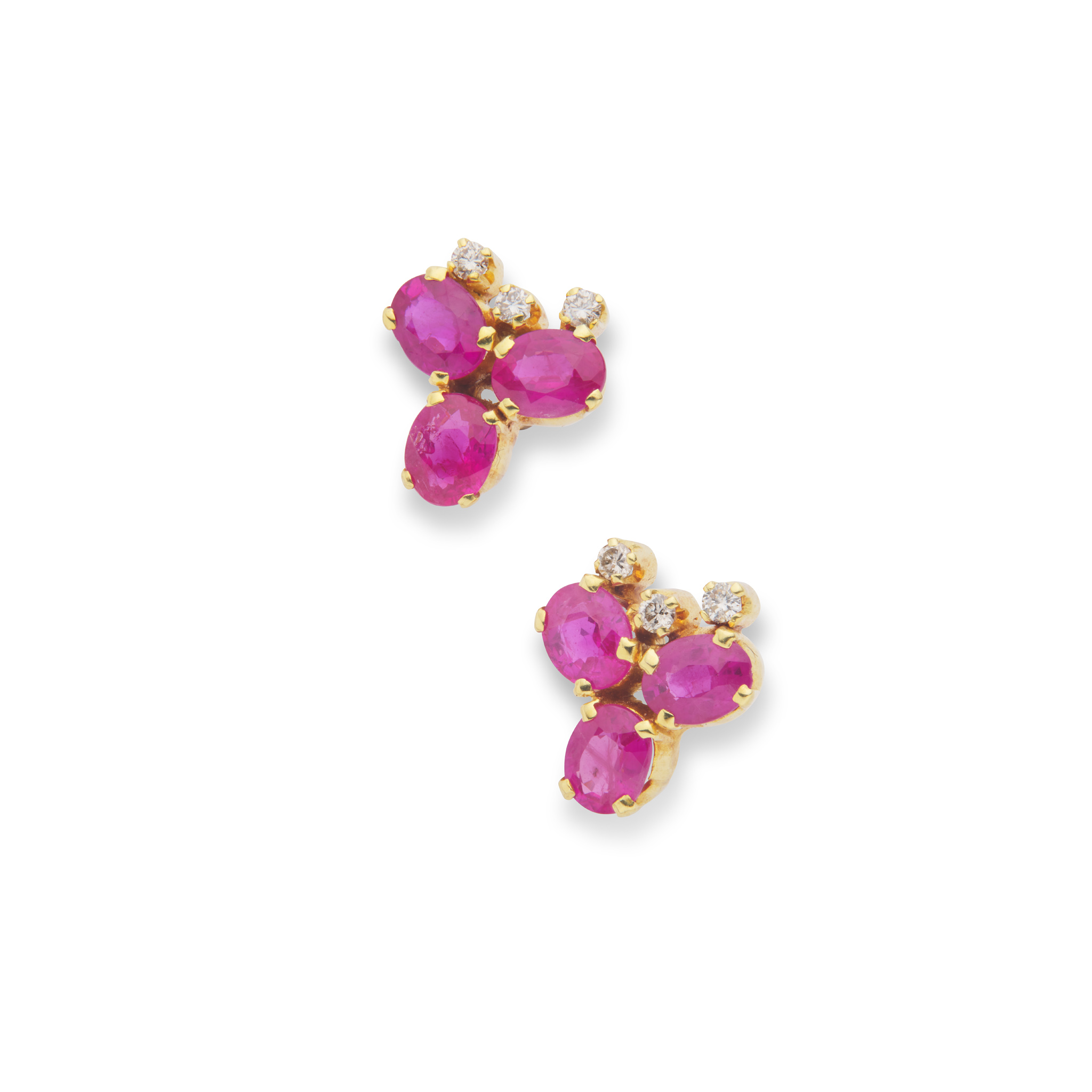 A pair of ruby and diamond cluster earrings