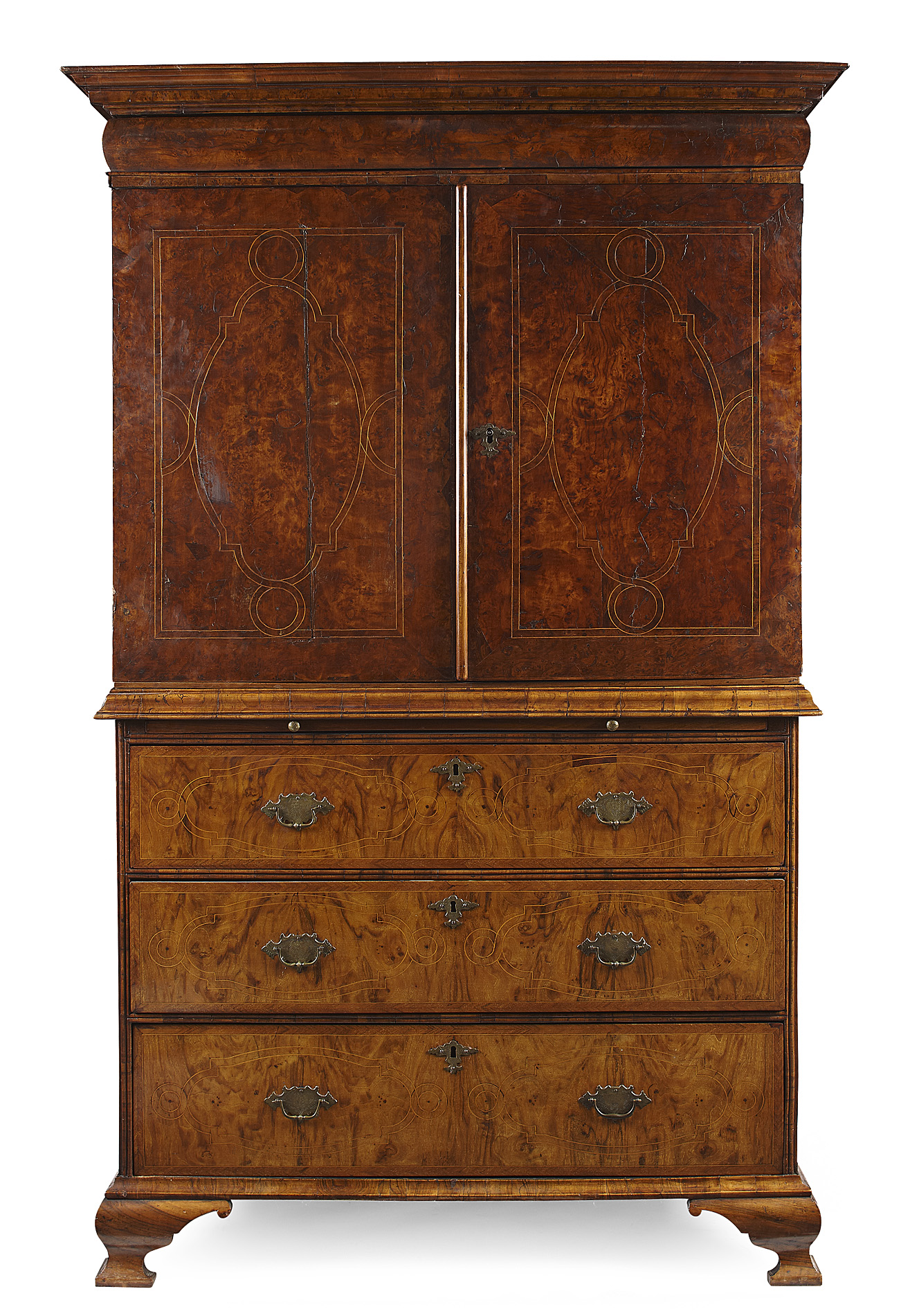 GEORGE I BURR WALNUT CABINET ON CHEST