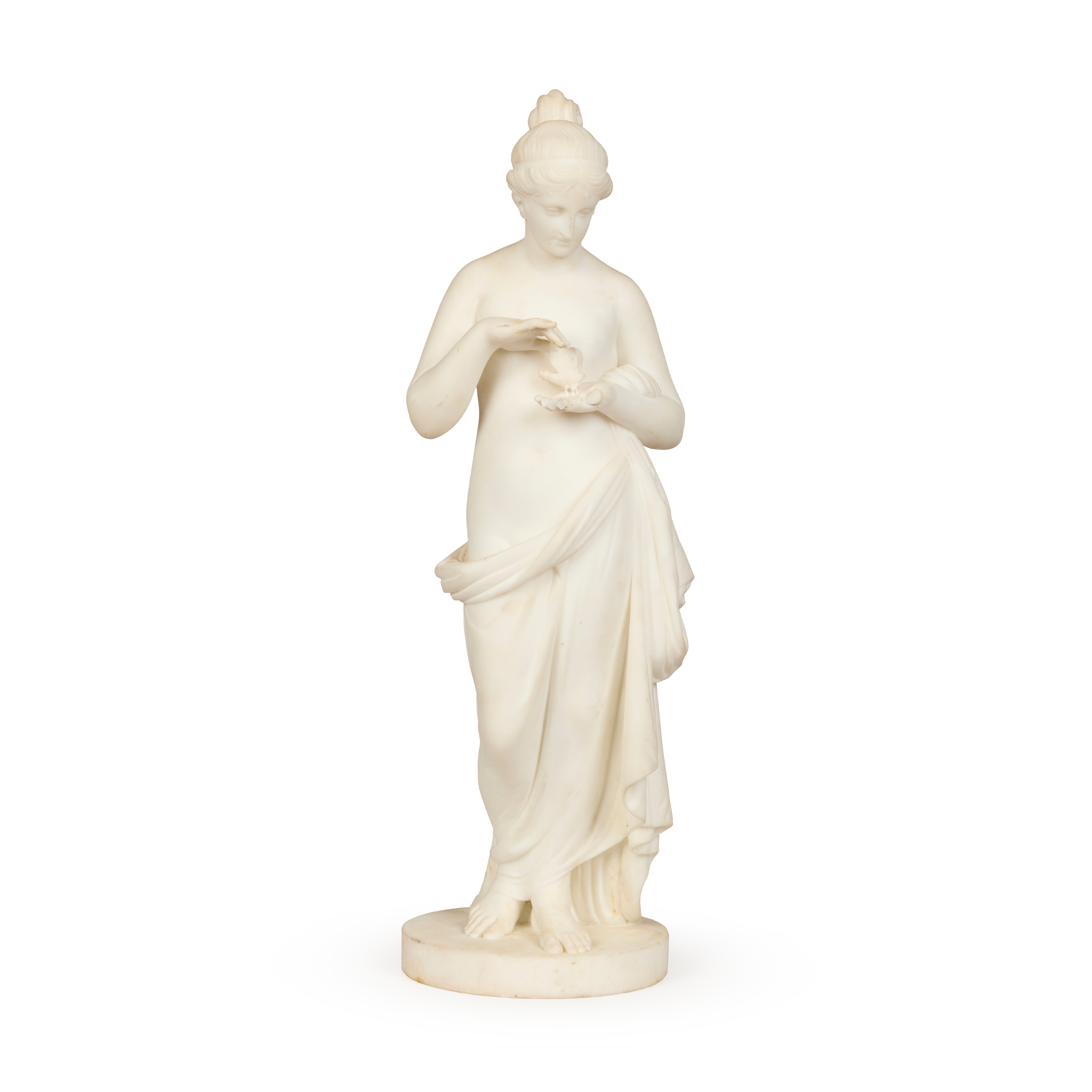 AFTER ANTONIO CANOVA, ITALIAN WHITE MARBLE FIGURE OF PSYCHE WITH A BUTTERFLY