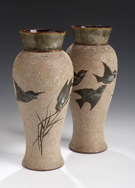 A pair of Doulton Lambeth stoneware vases