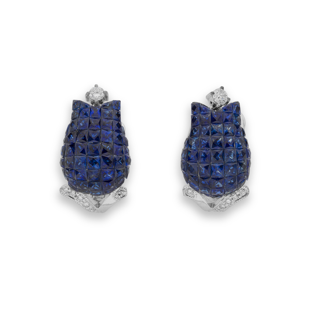 A pair of sapphire and diamond set earrings