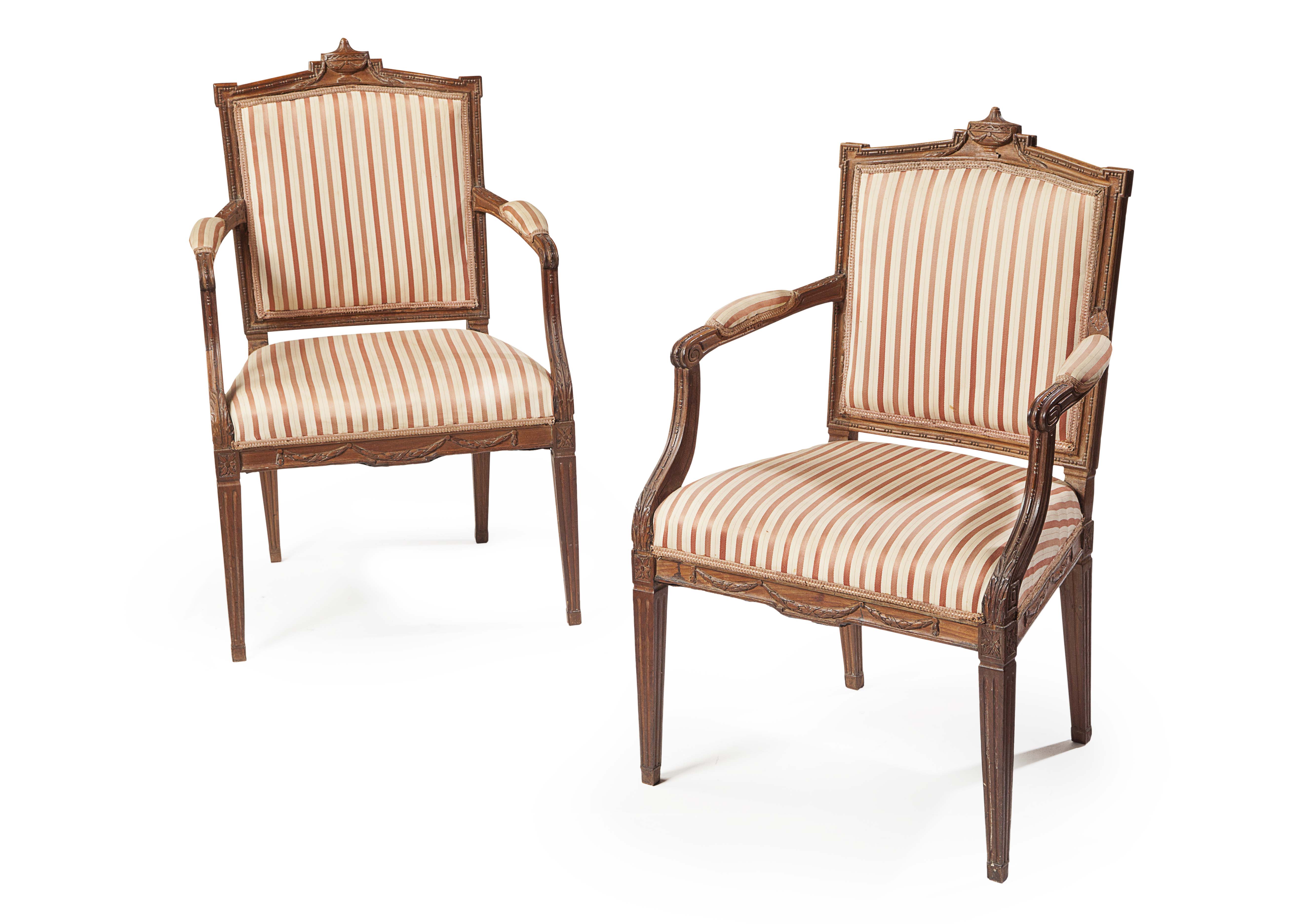 PAIR OF FRENCH WALNUT FRAMED FAUTEUILS