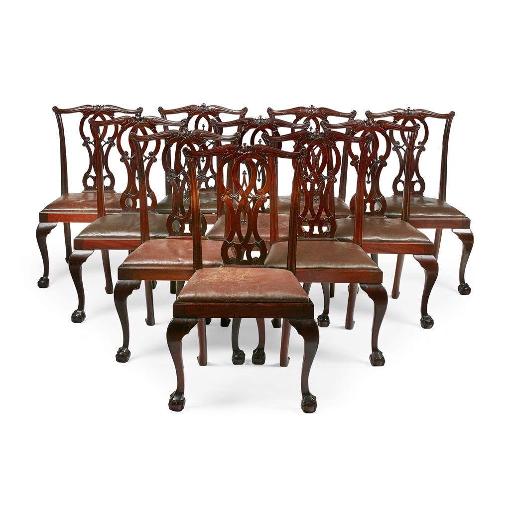 SET OF TEN CHIPPENDALE STYLE MAHOGANY DINING CHAIRS