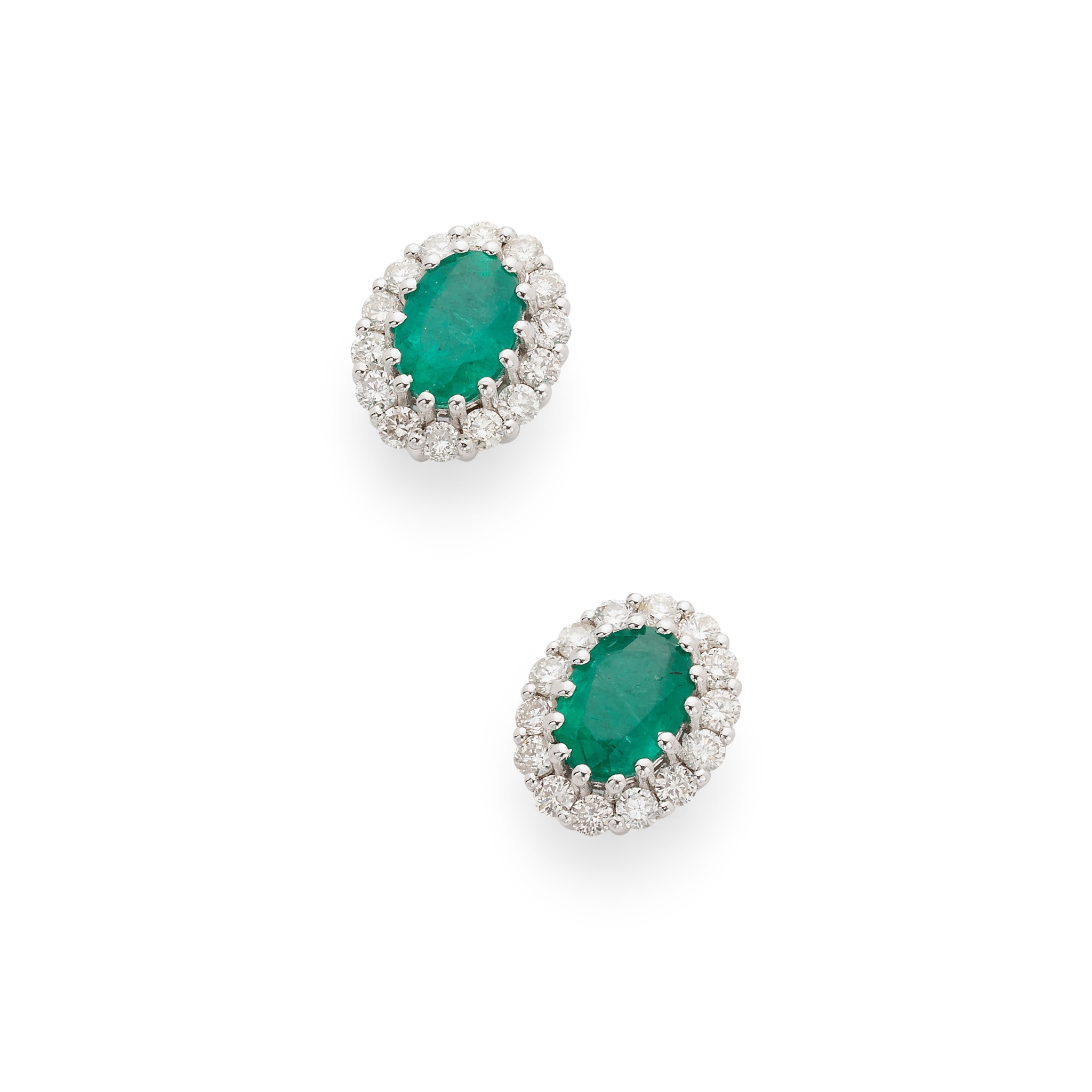A pair of emerald and diamond cluster earrings