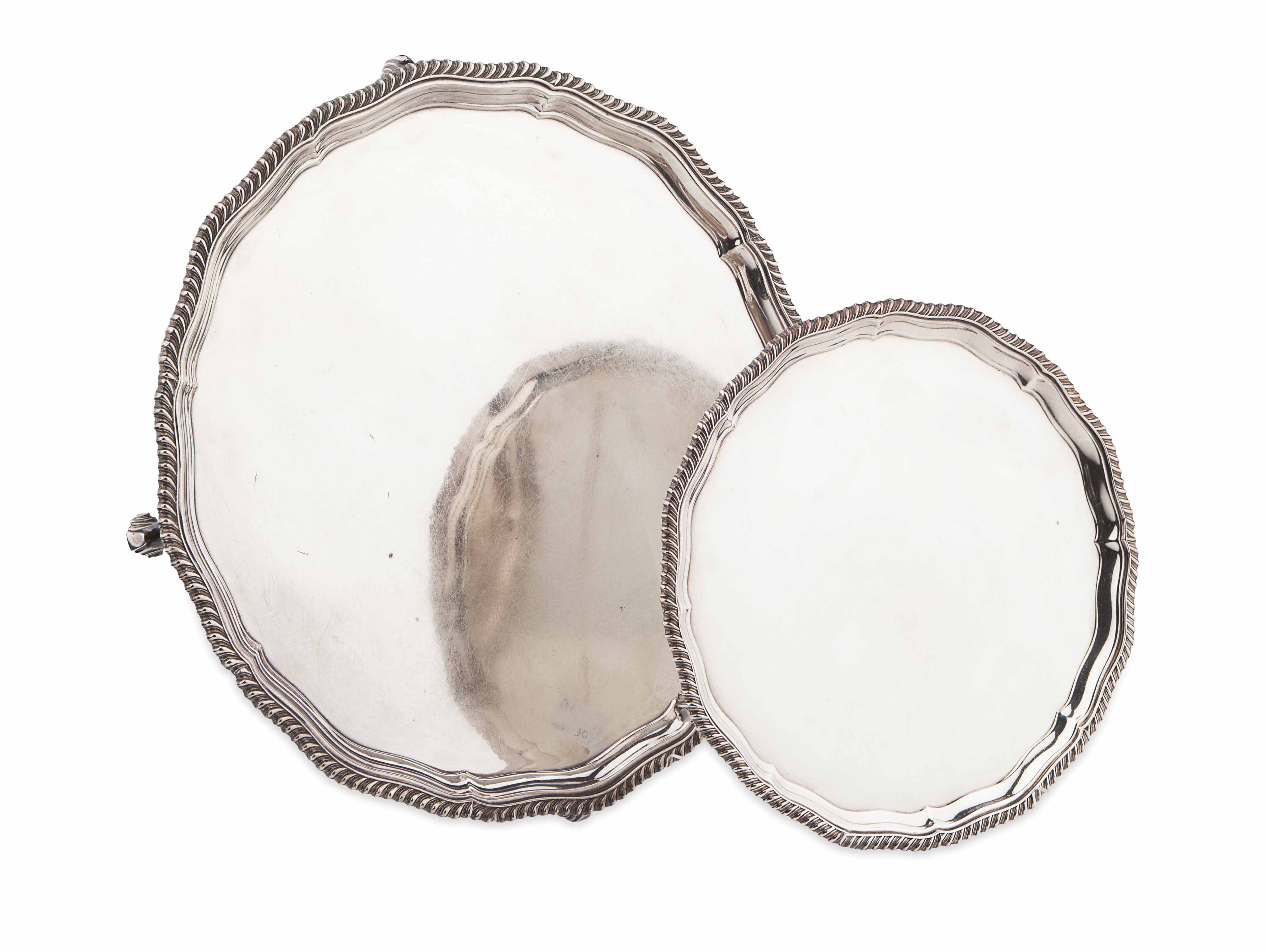 TWO MODERN SILVER SALVERS