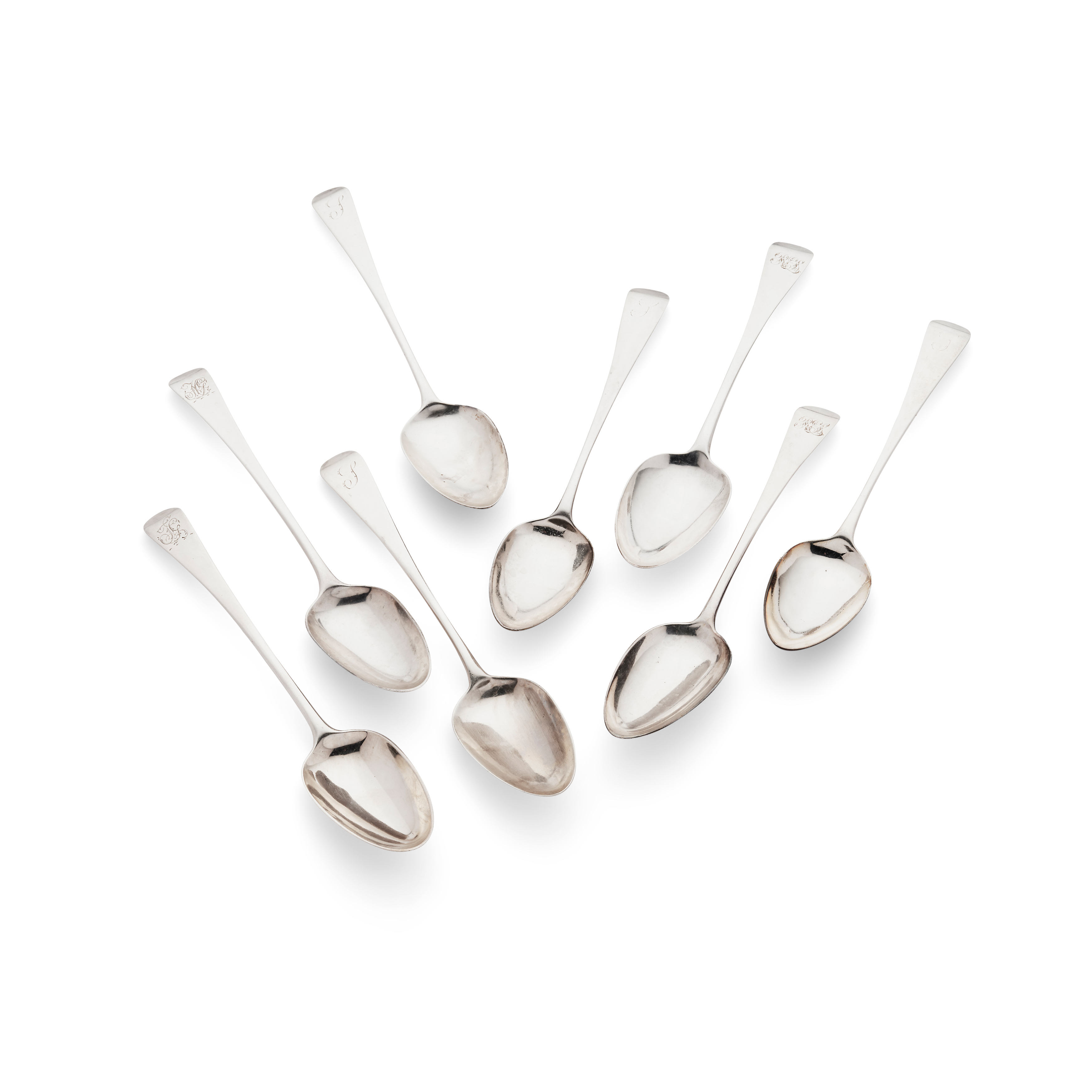 A SET OF EIGHT MATCHED GEORGE III OLD ENGLISH TABLE SPOONS