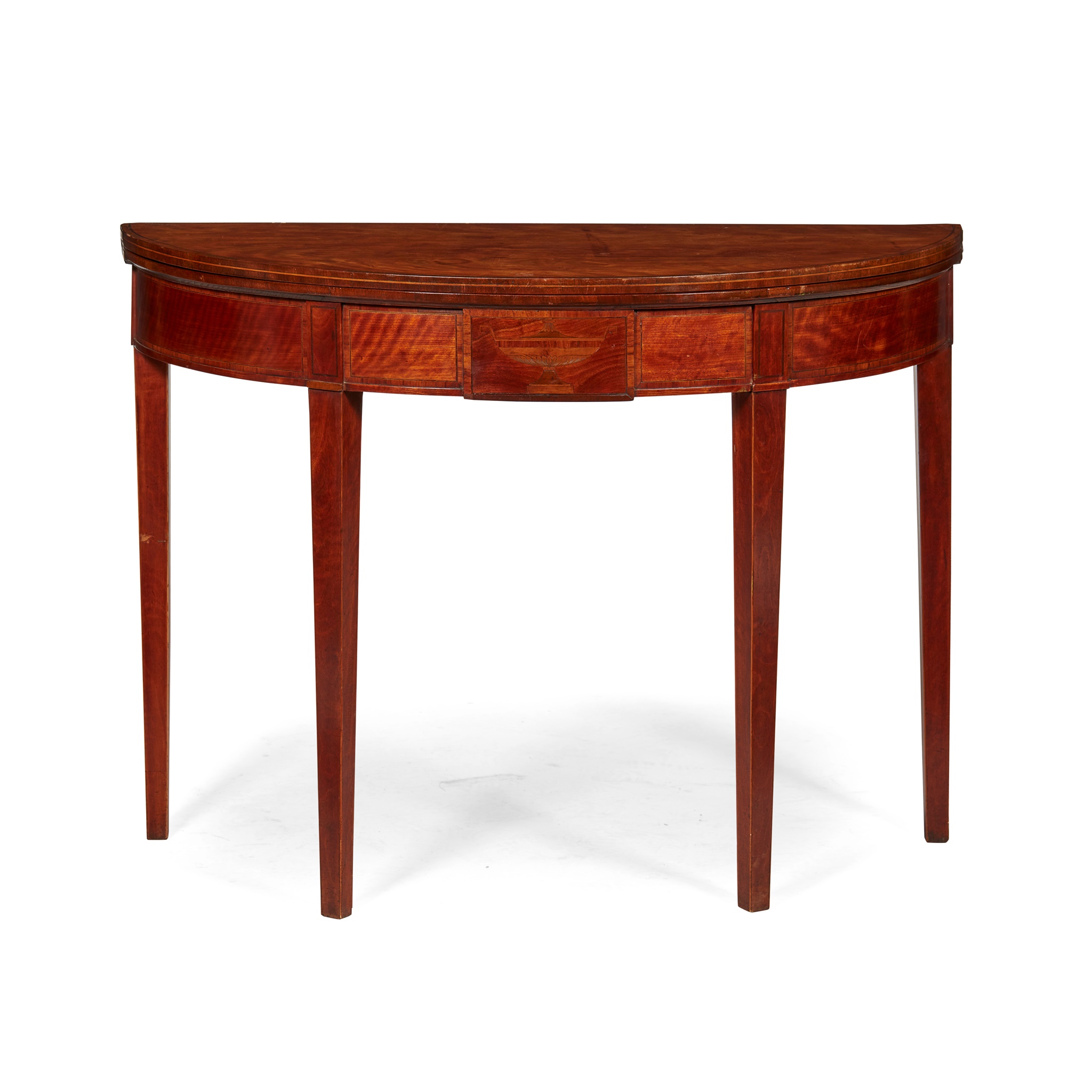 GEORGE III SATINWOOD AND INLAID DEMILUNE FOLD-OVER TEA TABLE