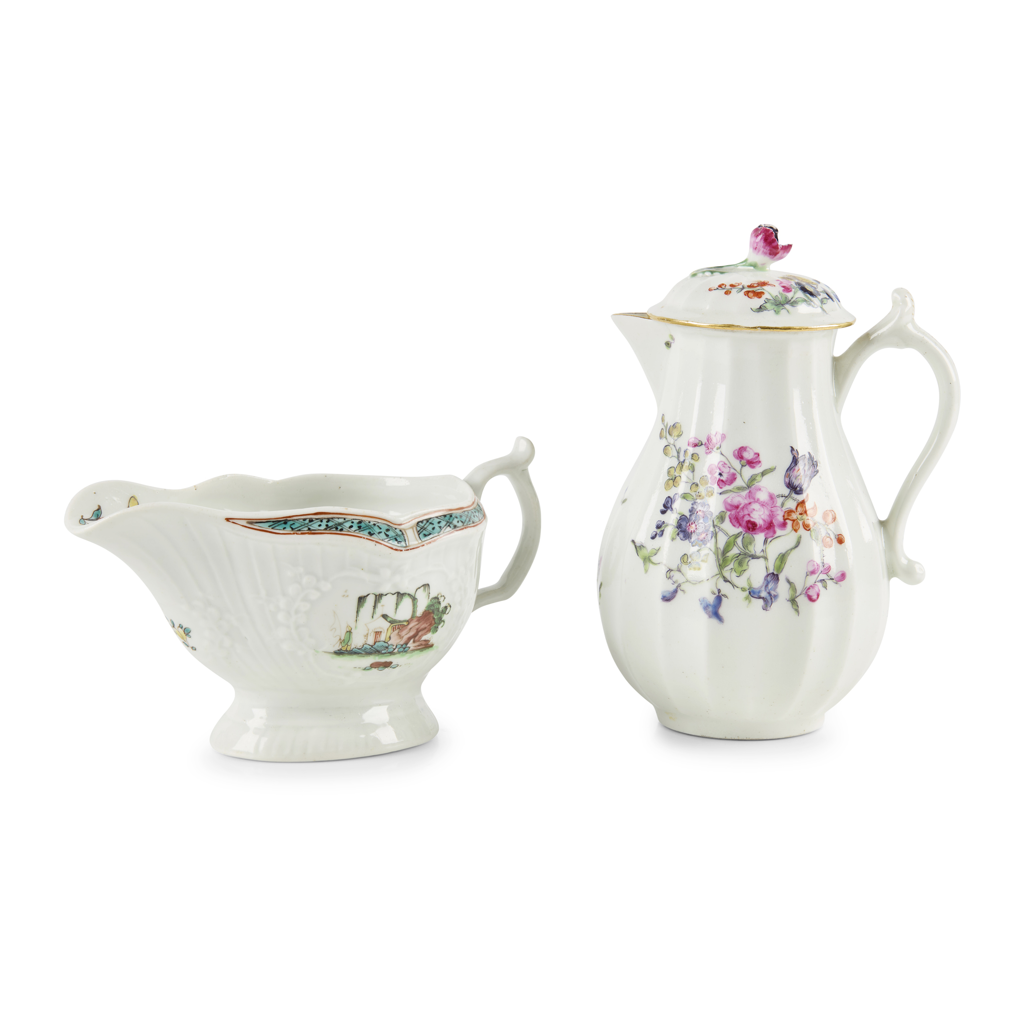 WORCESTER JUG WITH COVER AND A WORCESTER SAUCE BOAT