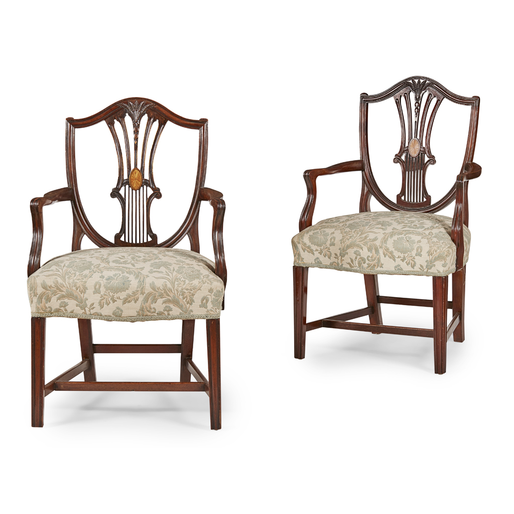 PAIR OF LATE GEORGE III MAHOGANY ARMCHAIRS