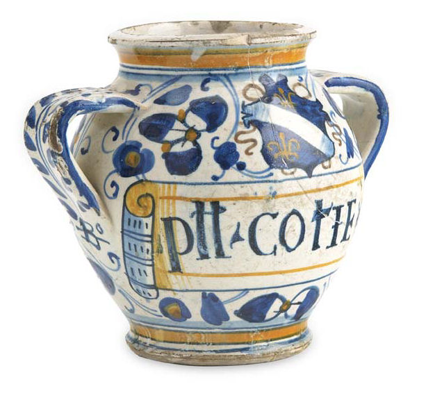 A small early 16th century Montelupo maiolica pill jar, 1500-20