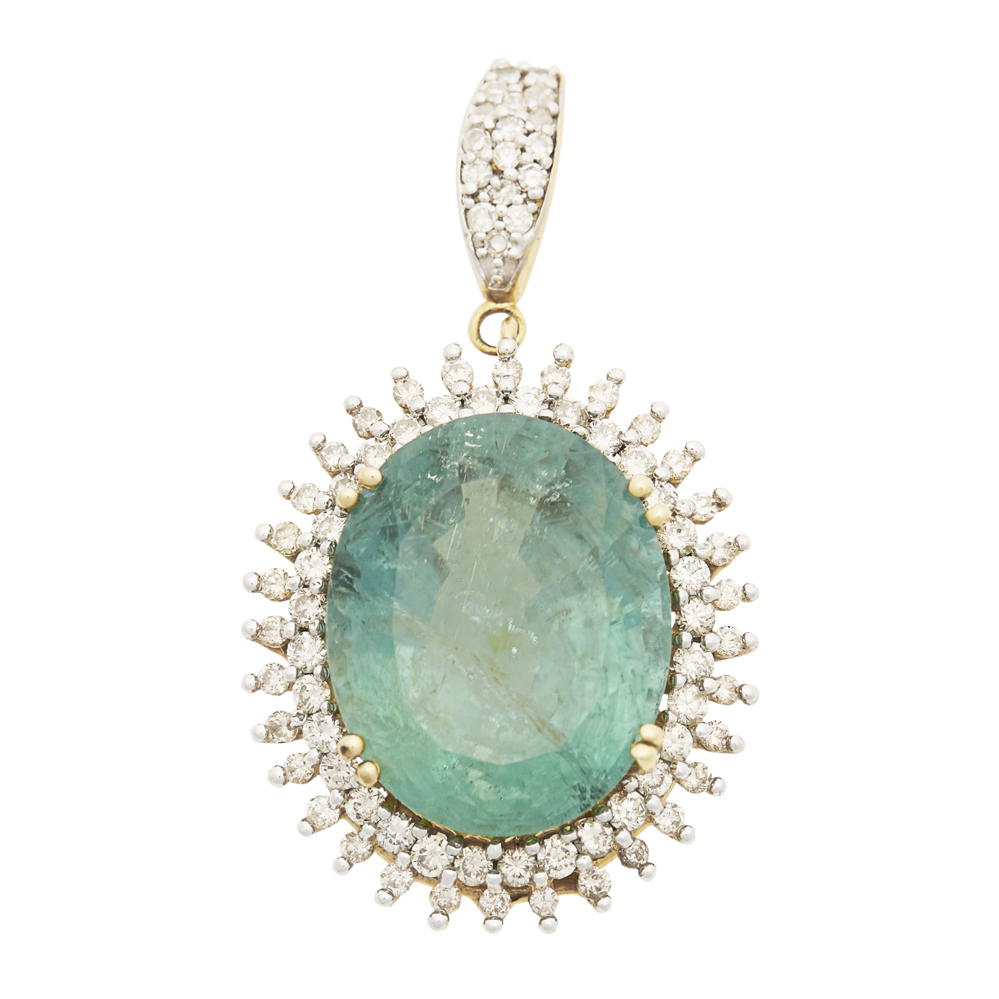 An 18ct gold blue tourmaline and diamond set cluster pendant