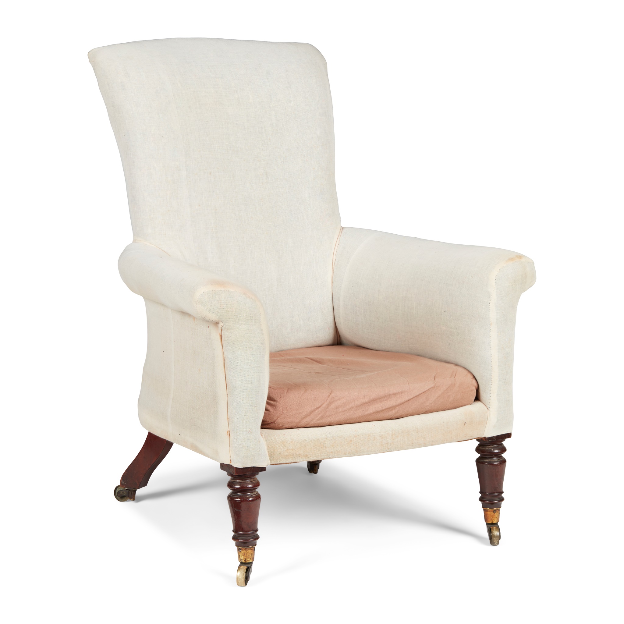 LATE REGENCY MAHOGANY UPHOLSTERED ARMCHAIR