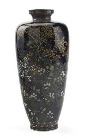 A Japanese cloisonné ovoid vase, Meiji period