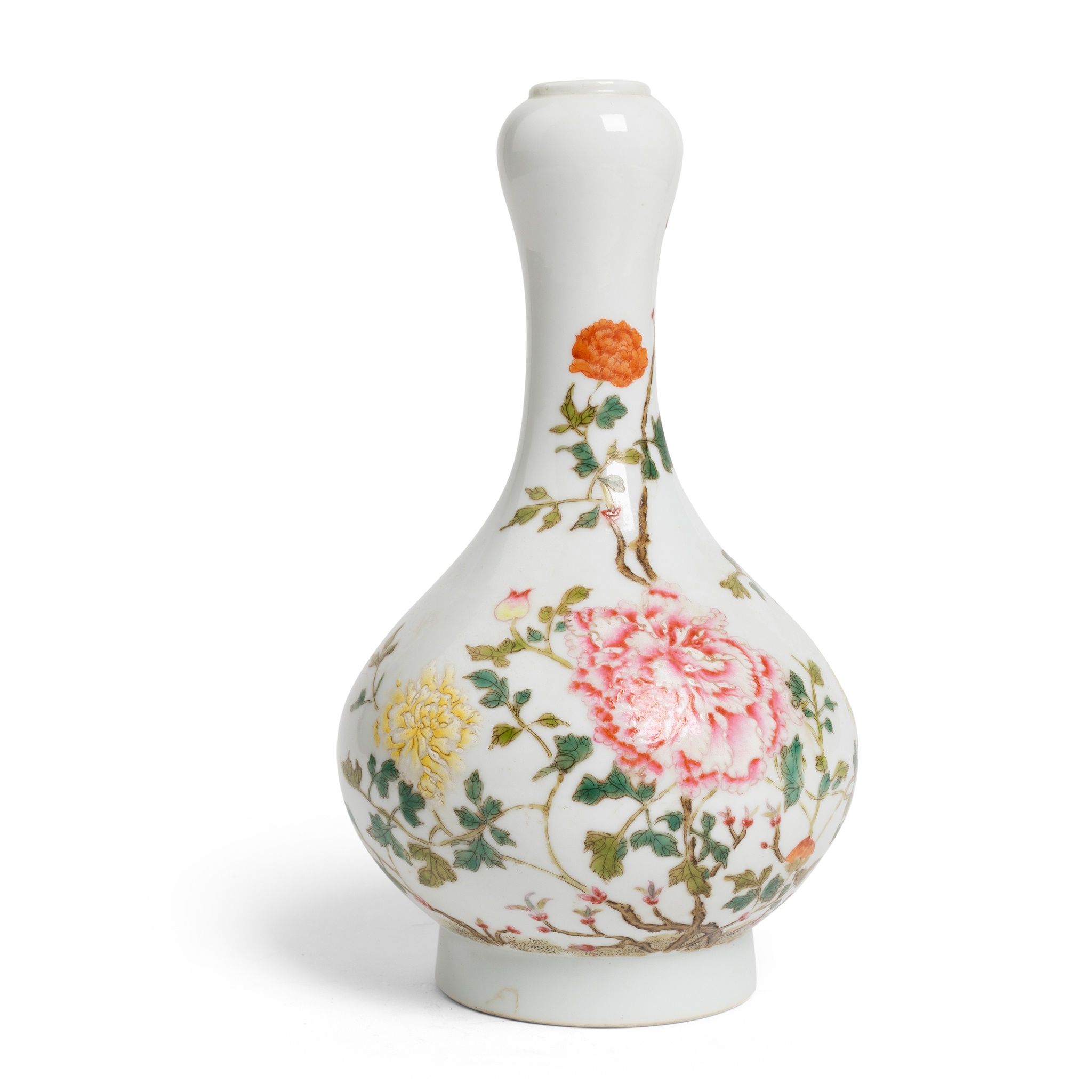 FAMILLE ROSE GARLIC-HEAD VASE