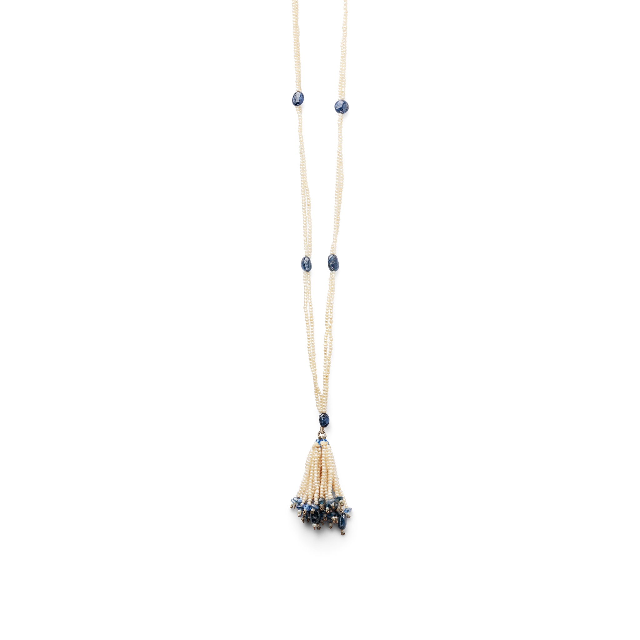 A seed pearl and sapphire bead sautoir