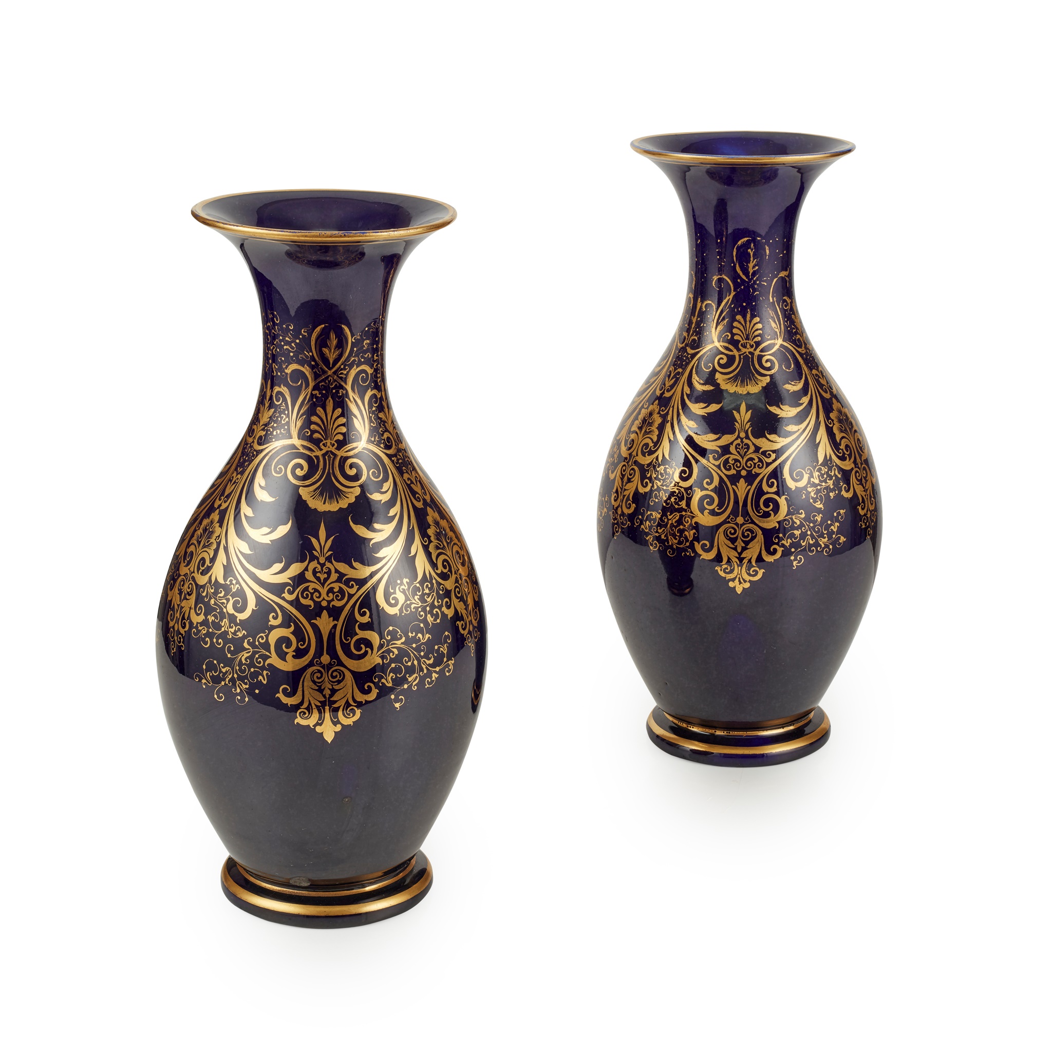 PAIR OF KERR & BINNS WORCESTER COBALT AND GILT VASES