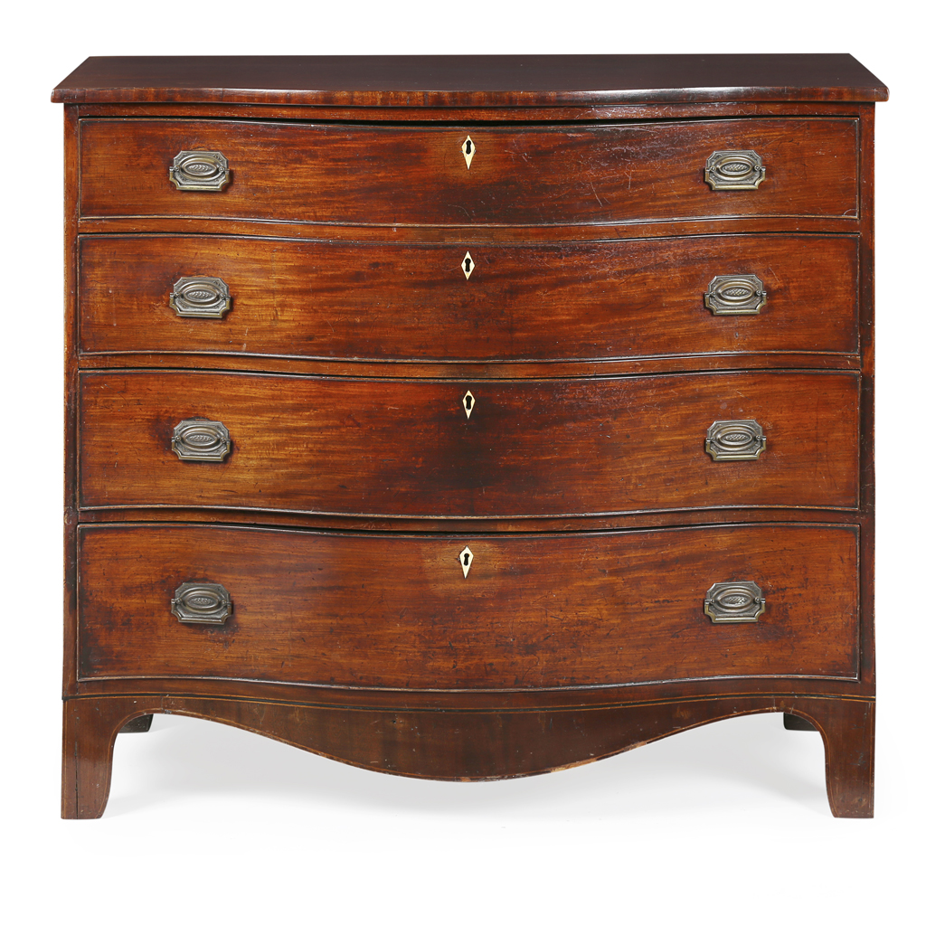 LATE GEORGE III MAHOGANY SERPENTINE CHEST OF DRAWERS