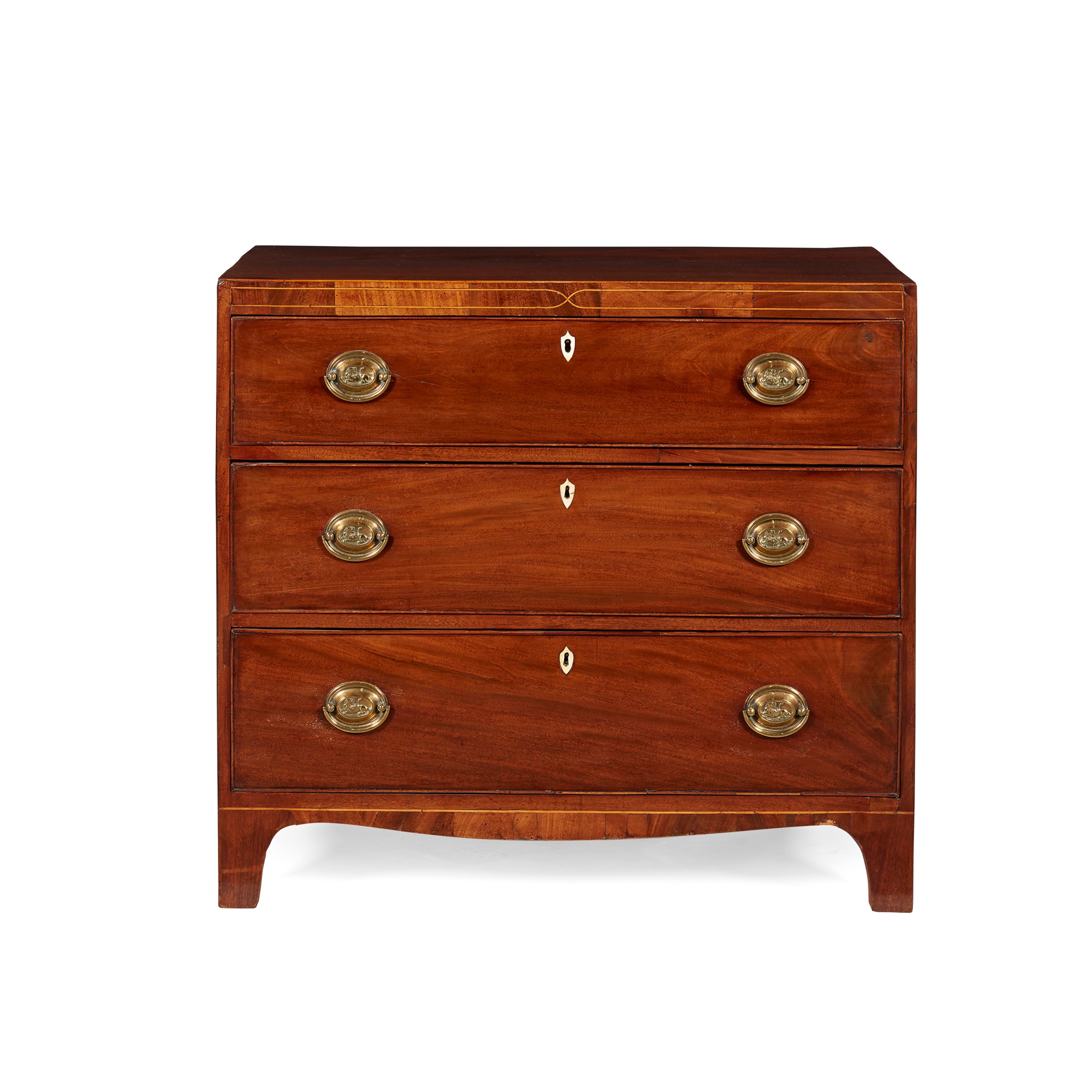 GEORGE III MAHOGANY AND LINE INLAID CADDY-TOP CHEST OF DRAWERS