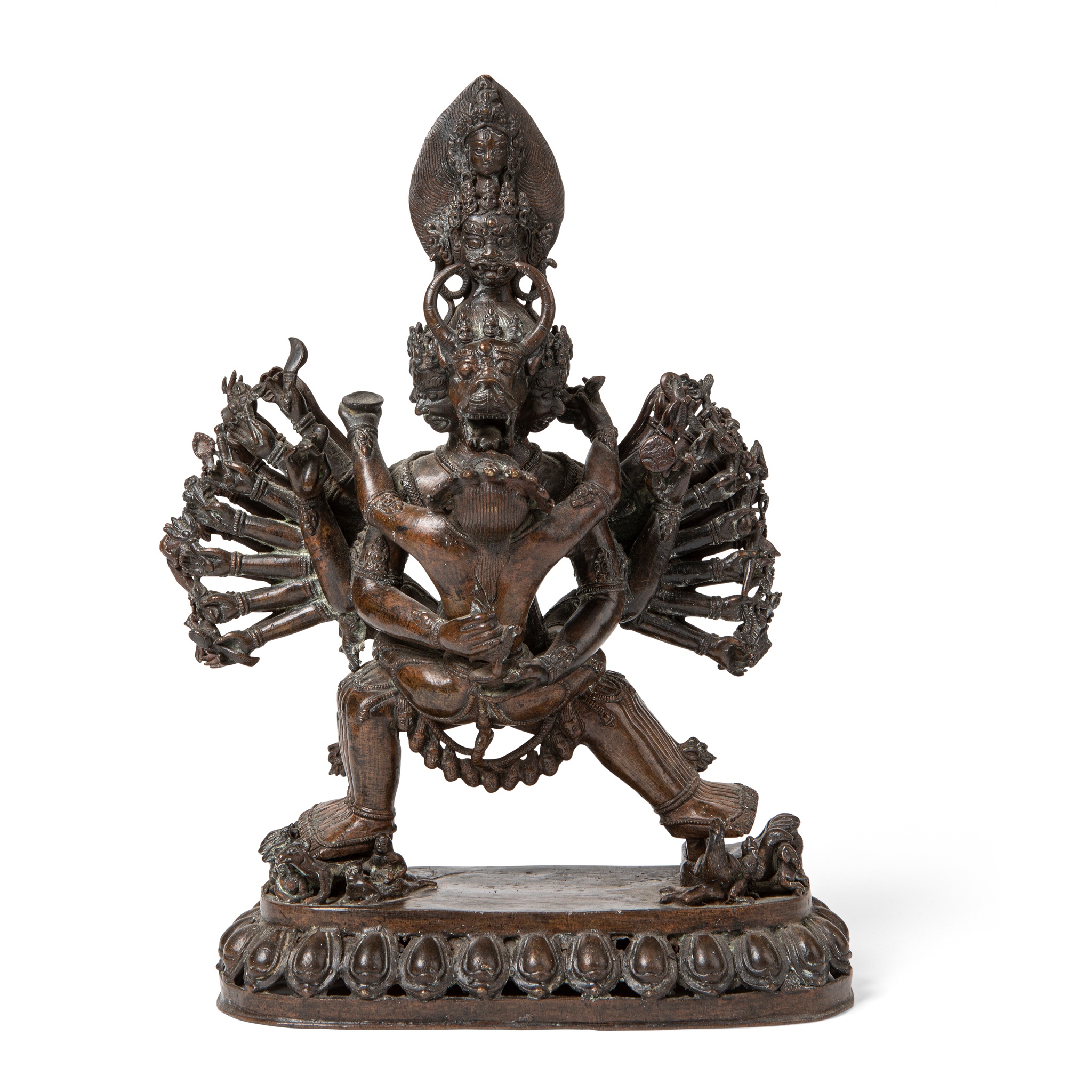 BRONZE FIGURAL GROUP OF YAMANTAKA WITH VAJRAVETALI
