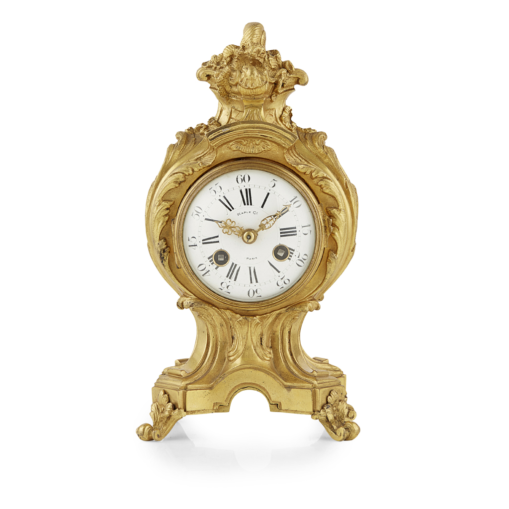 FRENCH GILT BRONZE MANTEL CLOCK, RETAILED BY MAPLE & CO.
