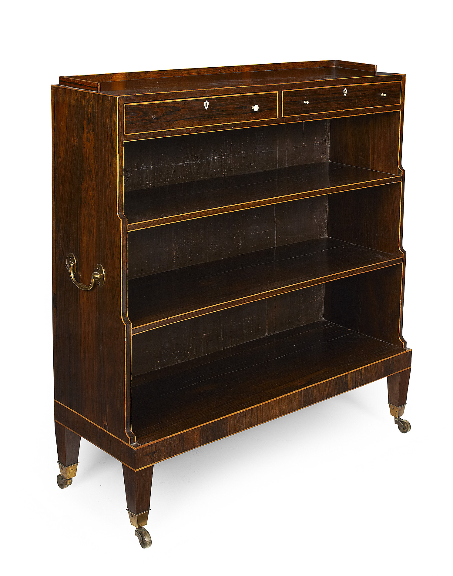 GOOD REGENCY ROSEWOOD AND INLAY WATERFALL BOOKCASE