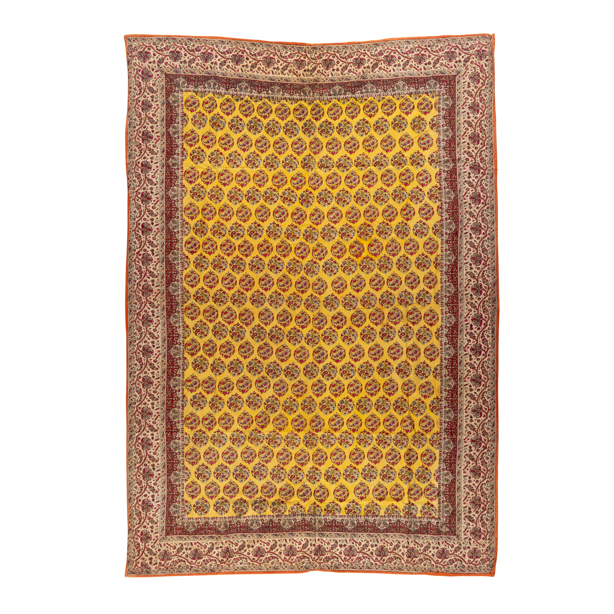 A RESIST AND MORDANT DYED AND PAINTED COTTON COVERLET