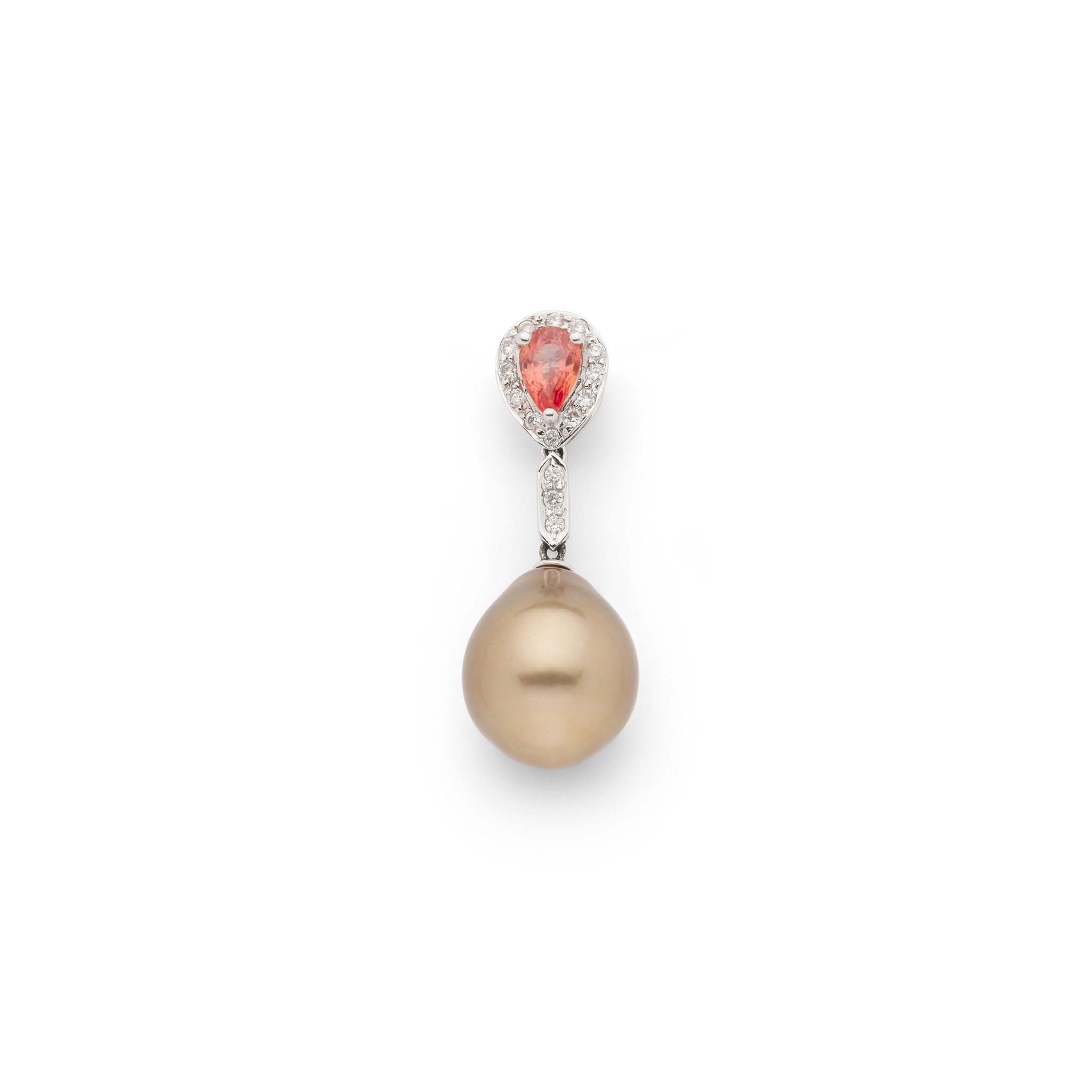 An 18ct gold orange sapphire, diamond and Tahitian pearl pendant