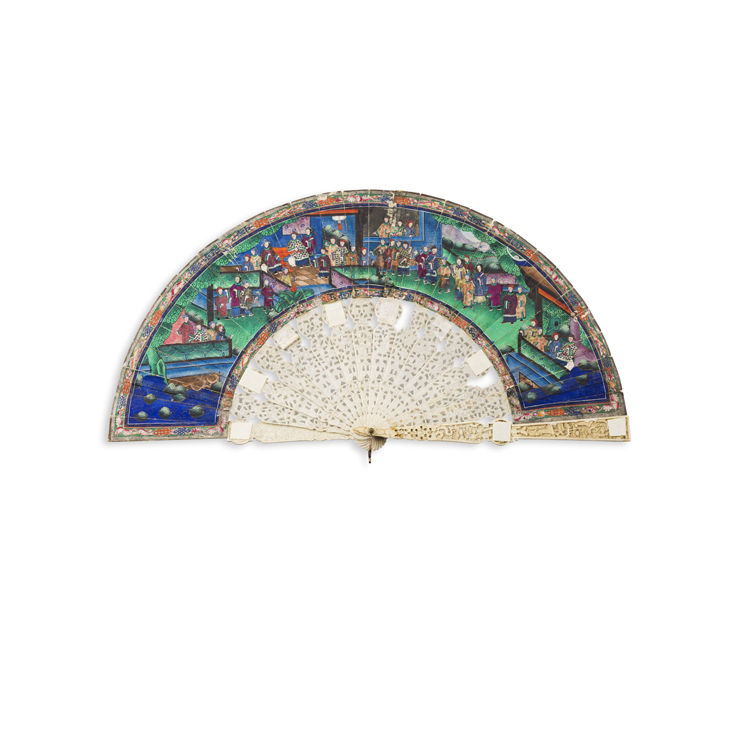 CANTON PAINTED AND CARVED IVORY FAN