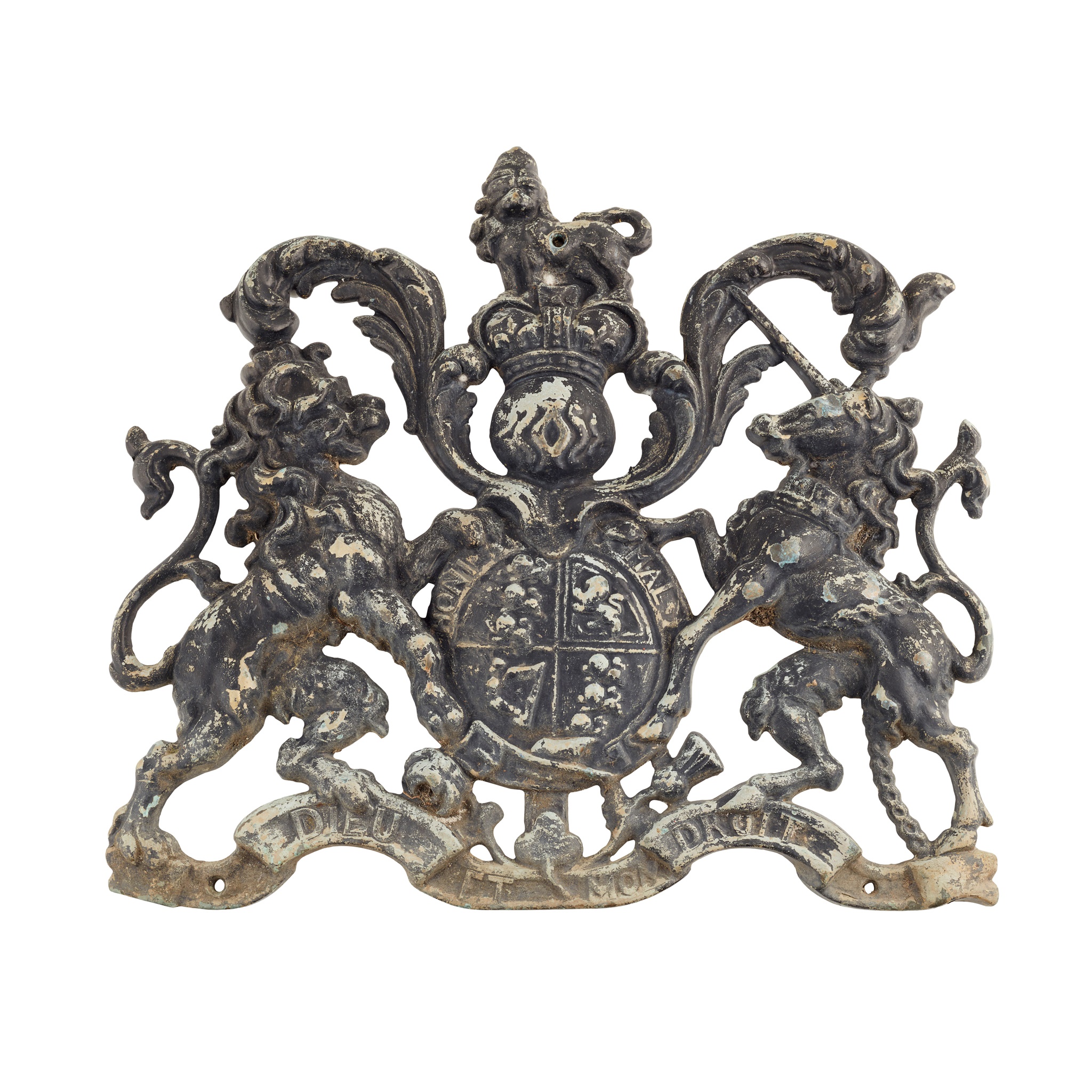 PAINTED CAST IRON BRITISH ROYAL COAT OF ARMS