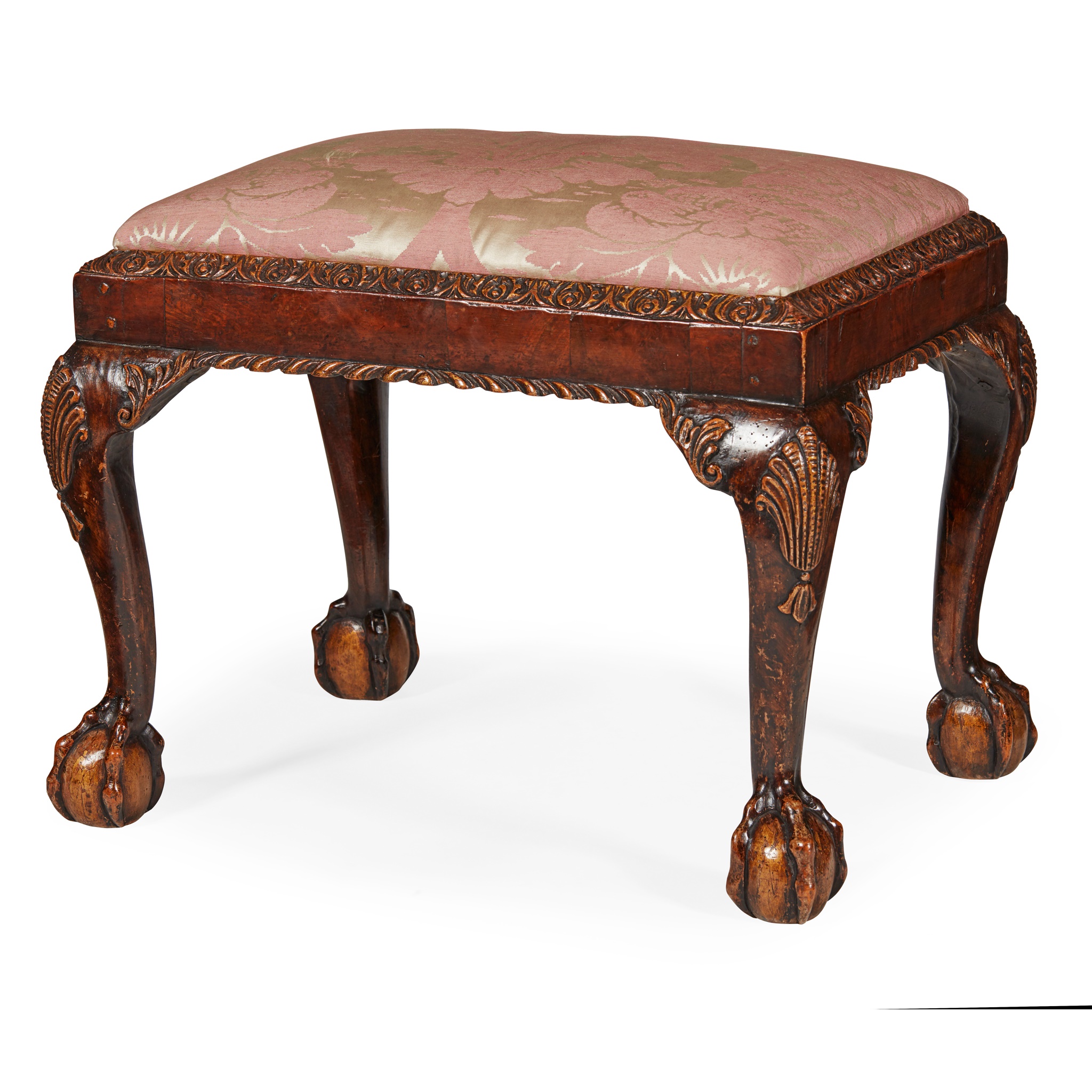 GEORGE II STYLE MAHOGANY AND PARCEL GILT STOOL