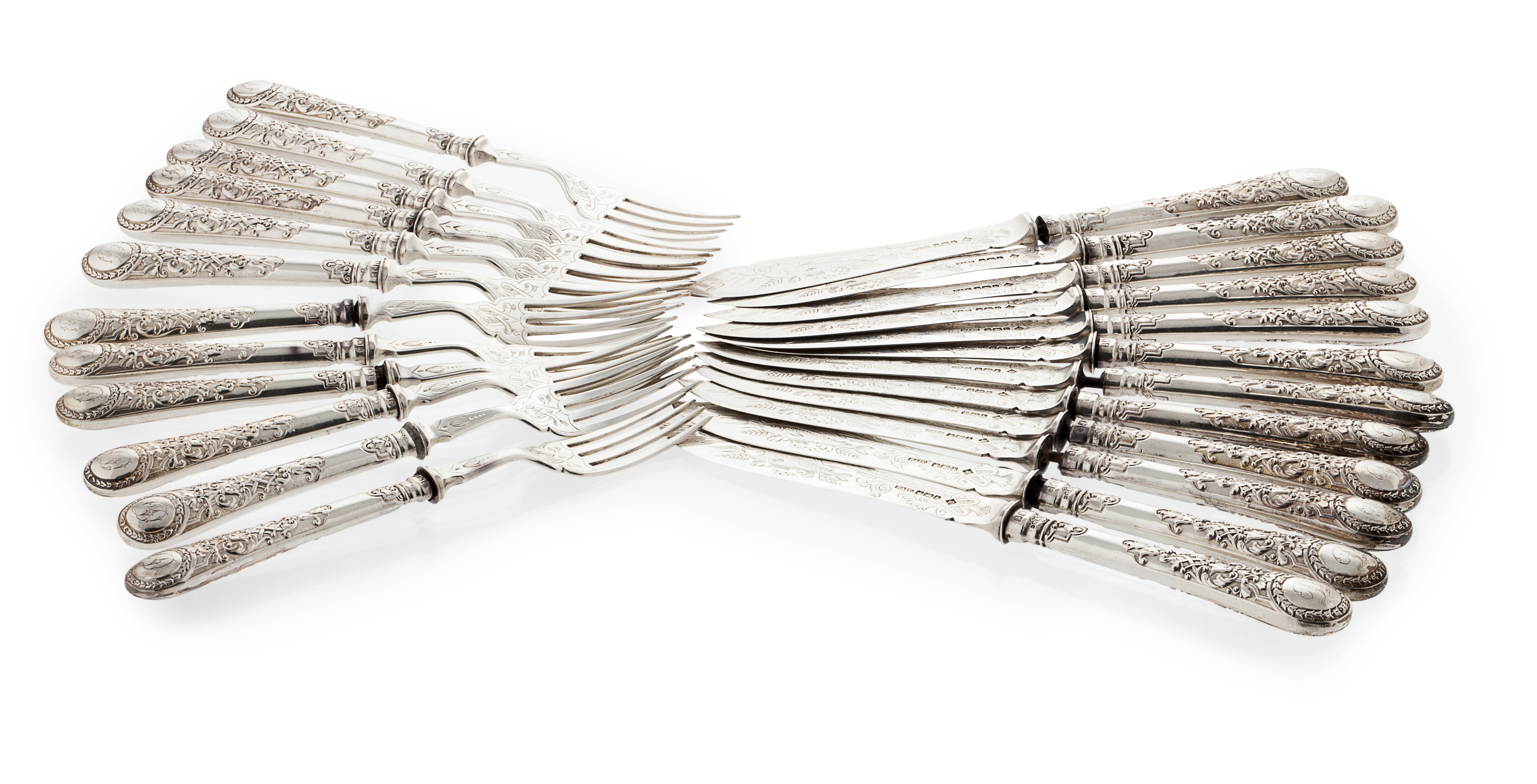 A set of twelve fish knives and forks