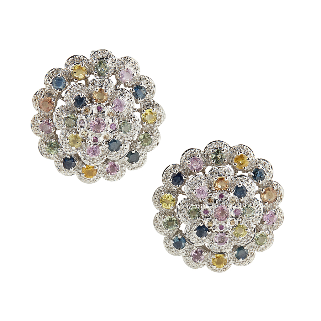 A pair of multi-gem set earrings
