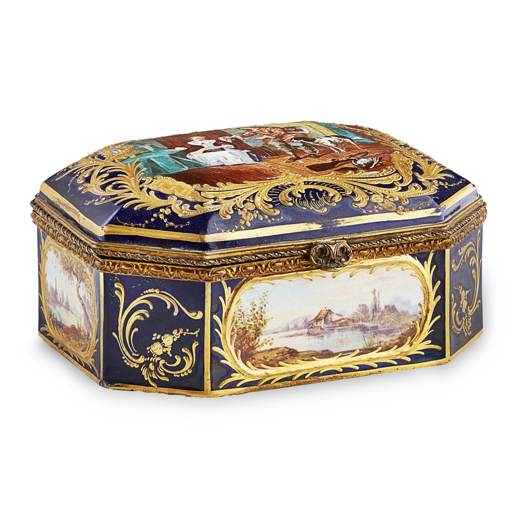 SEVRES STYLE PORCELAIN AND GILT METAL MOUNTED BOX